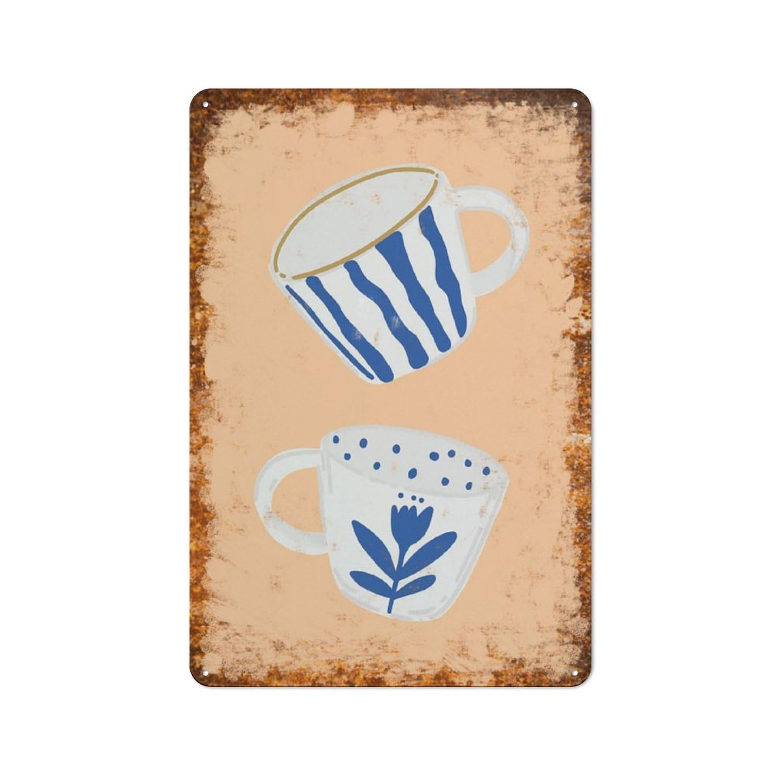 peiyeety Metal Tin Sign Two Stacked Cups Pattern Vintage Rustic Wall Art Kitchen Bathroom Bedroom Living Room Cafe Farmhouse Entryway Office Garage Home Bar Laundry Room Porch Patio 6x8 Inch