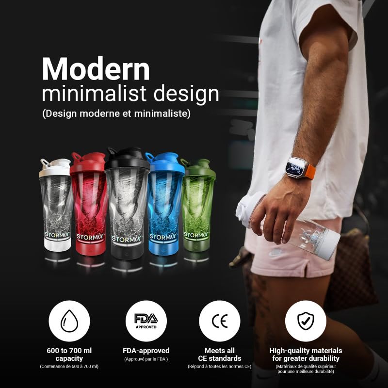 Stormix - Shaker elettrico | Mixer di alta qualità | Preparazione omogenea per proteine, pre Workout | Capacità 700 ml | Tritan e ABS, senza BPA | Basso volume sonore | Ricaricabile USB