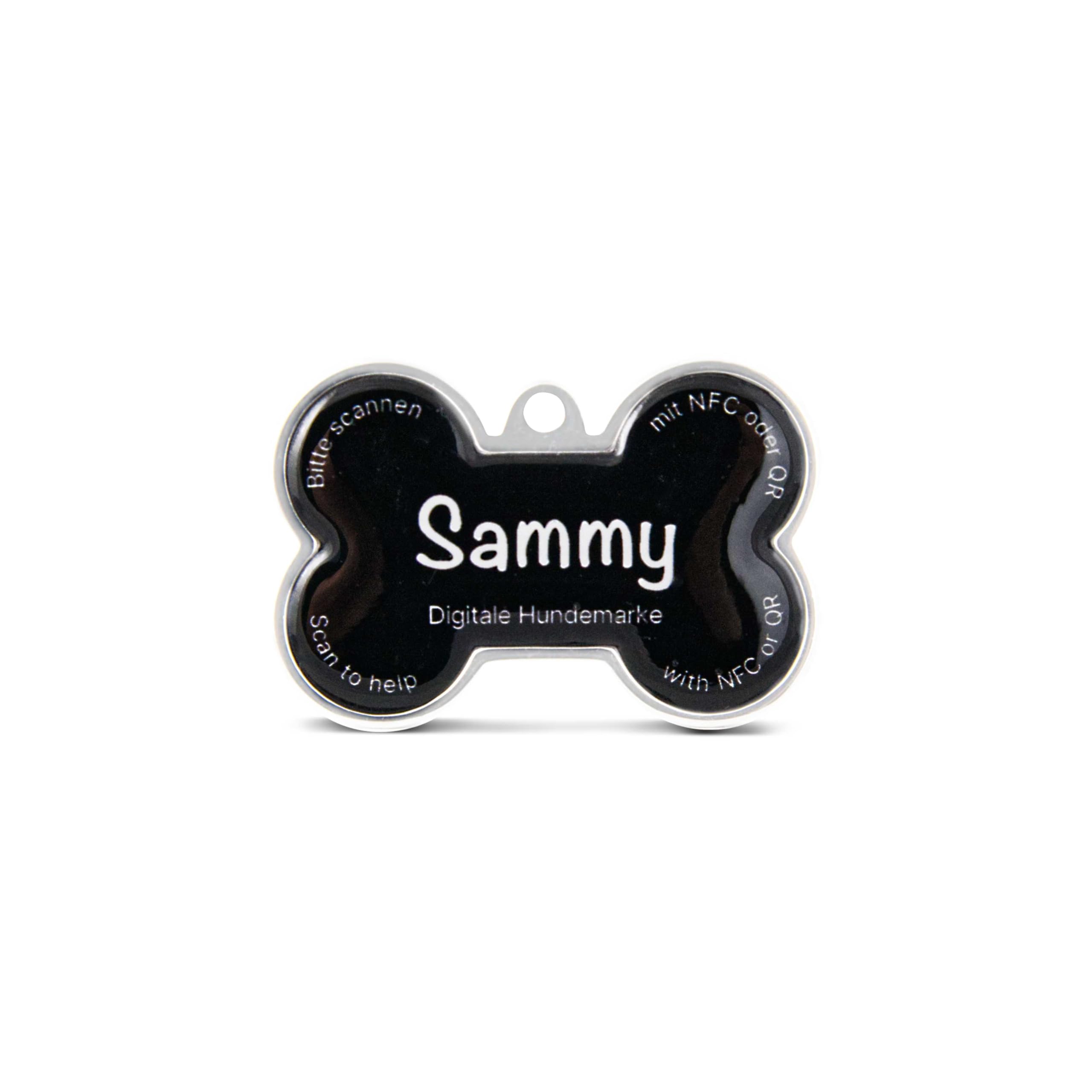 Solid, digitale Hundemarke mit NFC und QR-Code, personalisierbar mit Namen, PVC/Metall, 41,6 × 28,5 mm, wasserfest und robust