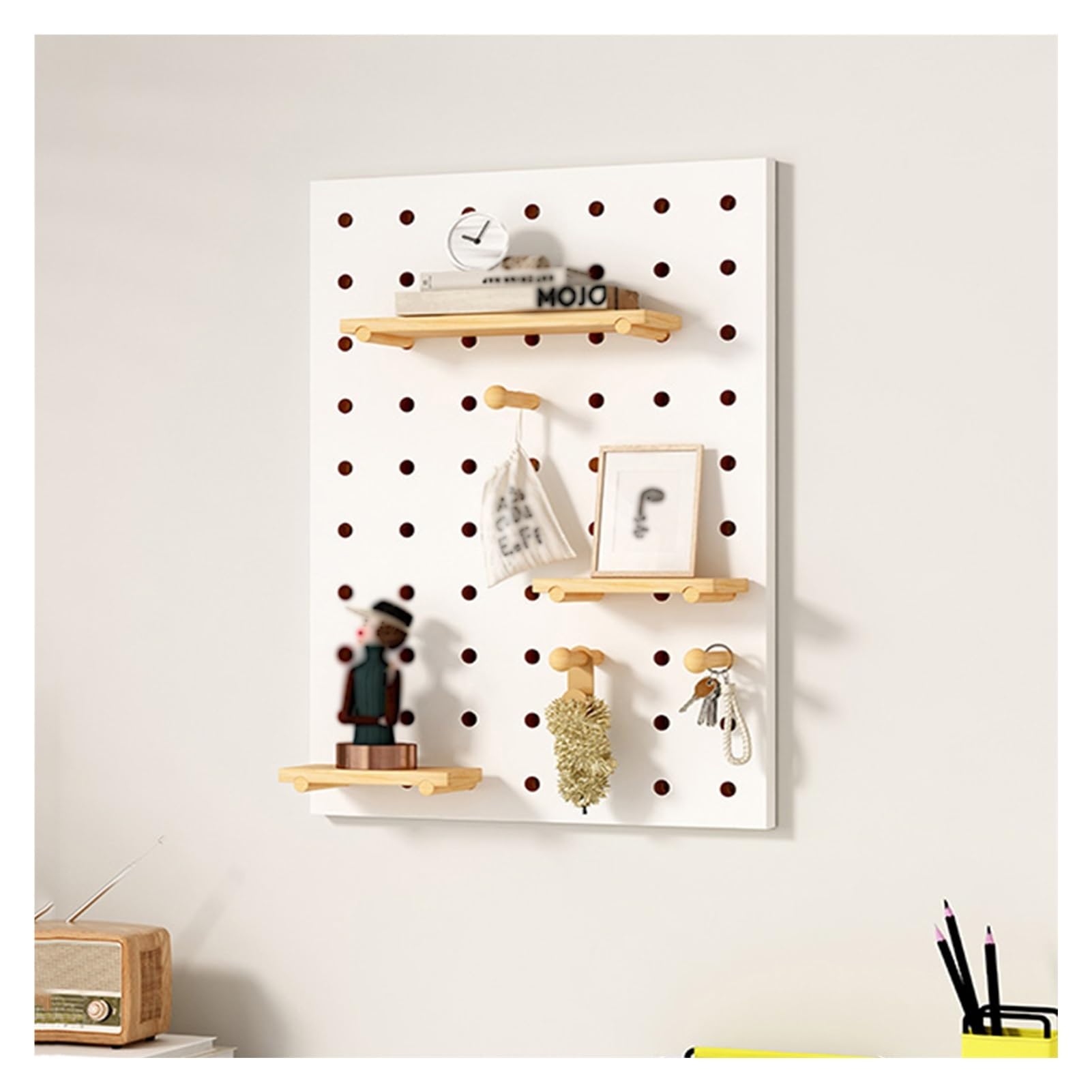 Pegboard Lochwand, Stecktafel Wand Veranstalter, Wandhalterung Stecktafel Kontrolle Lagerregal, Glatte Kanten Heimwerken Stecktafel-Set Für Küche Wohnzimmer(Weiß,40x60cm)
