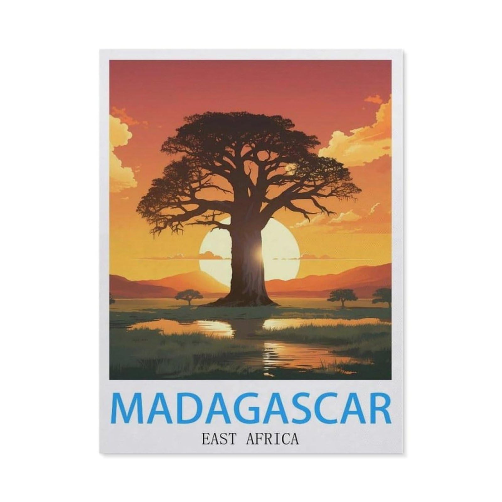 Beayodkp （50 X 60 Cm/19.68 X 23.62 Inches） 5D Diy Full Round Drill Diamond Painting，Madagascar East Africa Vintage Travel Poster，Embroidery Full Round Diamond Cross Stitch Rhinestone Mosaic Decor Gift-Cc51