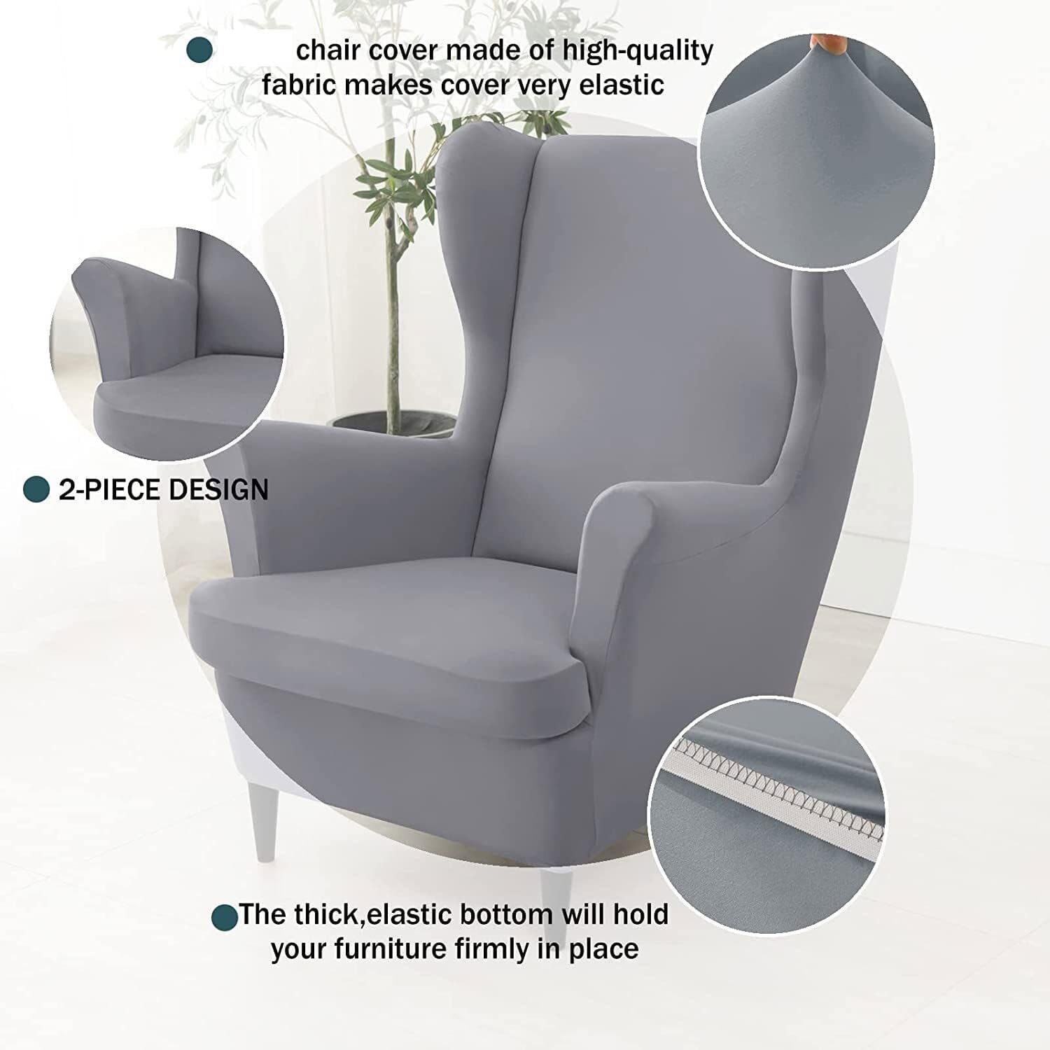 Wing Chair Slipcovers Armchair Covers with Ears Stretch 3 Piece Set with Ottoman Cover Wingback Chair Covers Jacquard Furniture Protector (Color : #1)