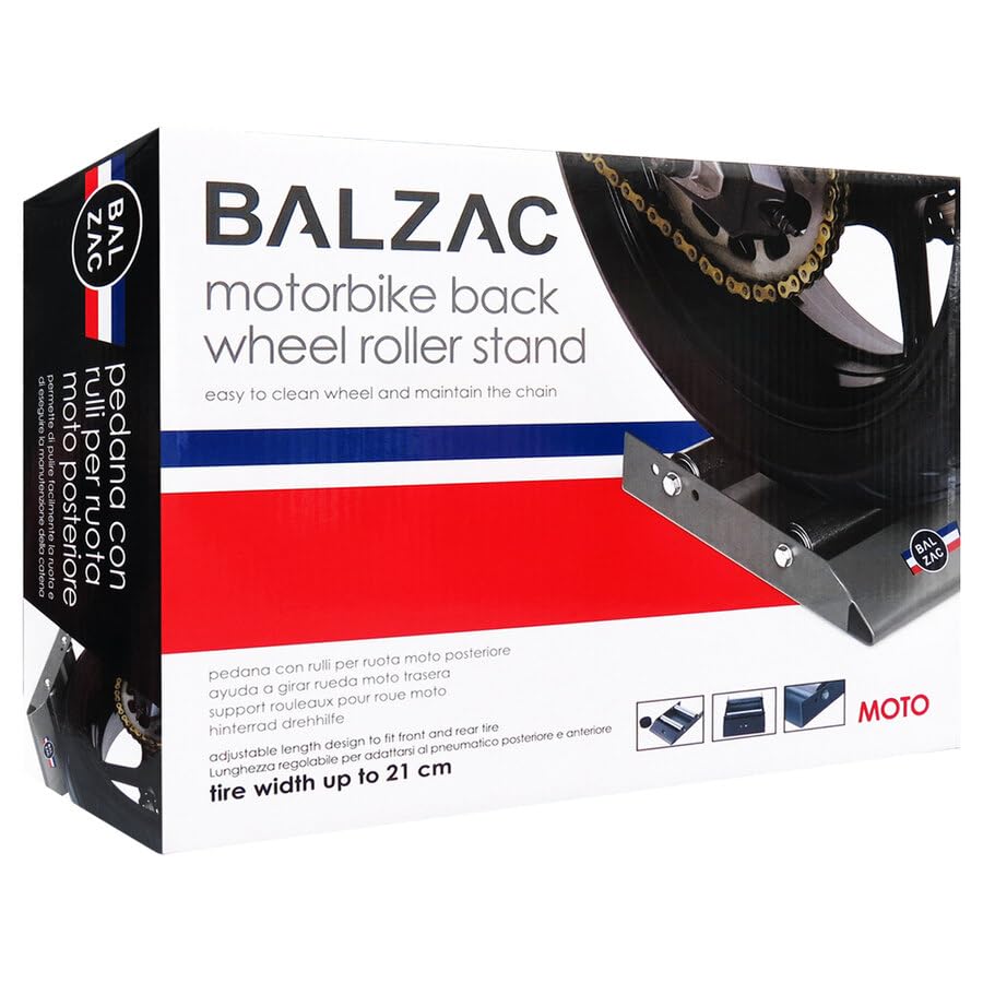 BALZAC Cavalletto Alza Moto | Pedana Con Rulli per Ruota Posteriore | Universale | Semplice da Utilizzare |