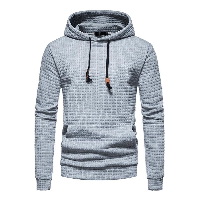 Men's Casual Hooded Sweatshirts Long Sleeve Drawstring Waffle Knit Pullovers Warm Coat with Pocket for Fall Winter2