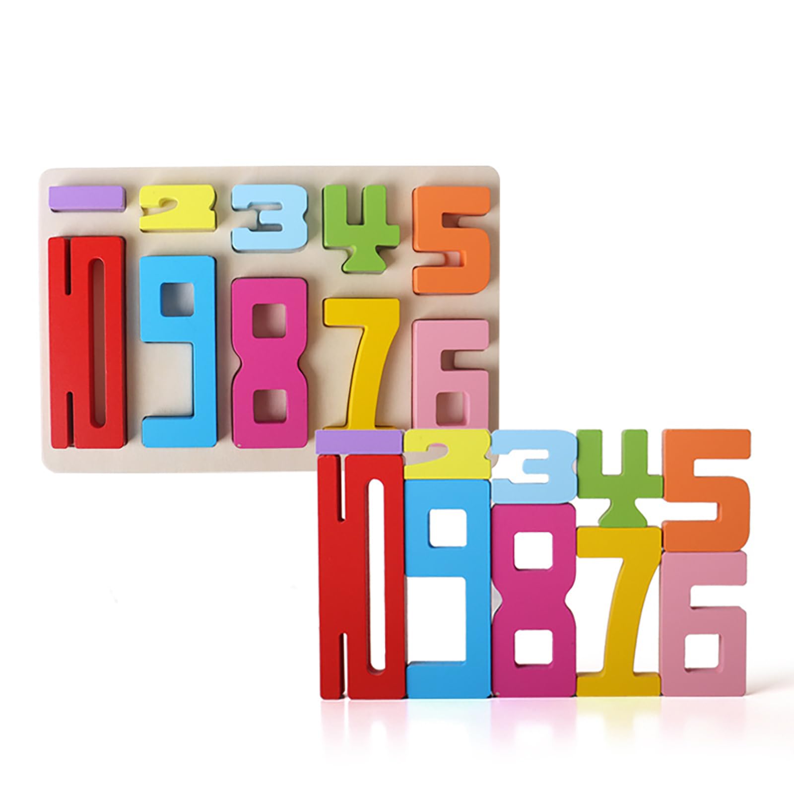 Weenwill Wooden Number Building Blocks,10 PCS Number Blocks Toys for Kids with Storage Board,Stacking Numbers Toys,Wooden Stacking Puzzle Toy for Learning Games,Promote Parent-child