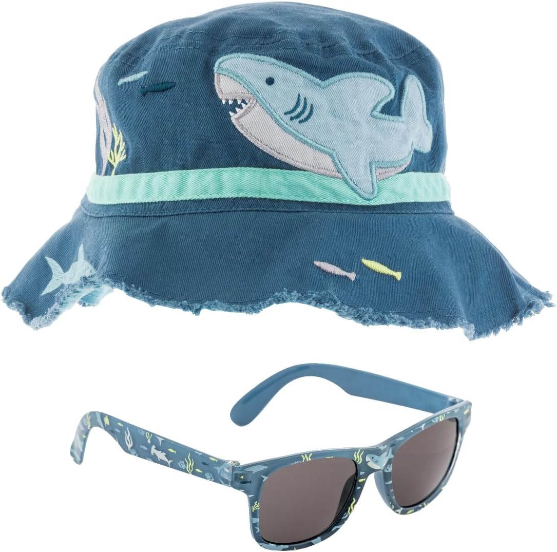 Amazon.com: Stephen Joseph Boys Shark Bucket Hat and Sunglasses - Sun ...