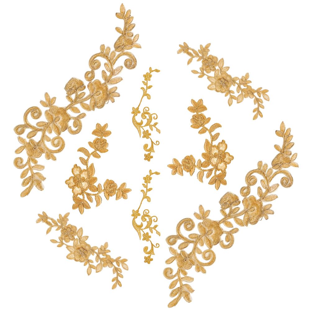 NBEADS 8 Pcs Embroidery Lace Flower Patches, Iron on Patches Sew on Patches Golden Floral Lace Appliques for Wedding Dress Decoration Repair Clothing Backpacks Jeans Caps