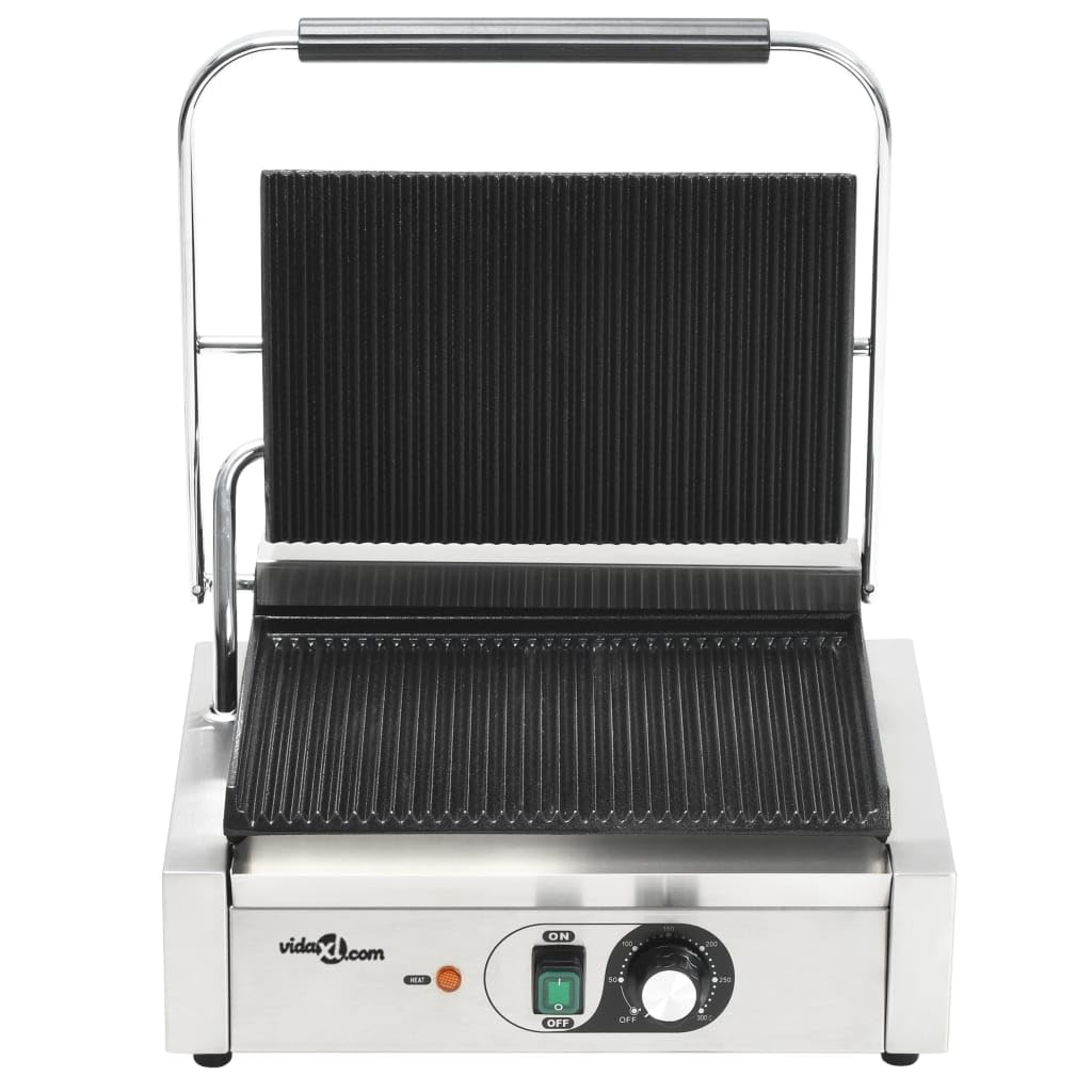 Griglia panini scanalata da 2200 W con alloggiamento in acciaio inox, piastre in ghisa da 43 x 30,5 x 20 cm, regolatore di temperatura, vaschetta antigoccia rimovibile, spazzola per la pulizia
