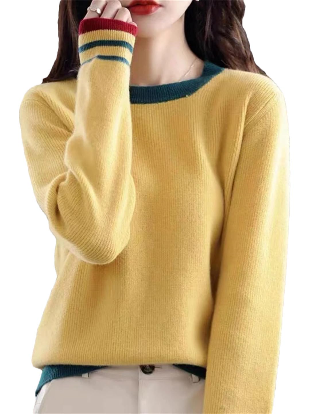Damski sweter z dzianiny jesień i zima okrągły dekolt krótki wełniany sweter