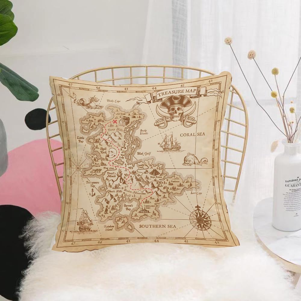 Hyosxw Map Treasures Paper Parchment Pirate Treasur - A1 Cushion Cover,Throw Pillow Case Home Decorative For Living Room Bedroom Sofa Chair 18X18 Inch,Map Treasures Paper Parchment Pirate Treasury Vector L Travel Discovery. Vintag,Pillowcase 45X45cm
