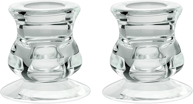 Clear Glass Candle Taper Holders, PChero 2 Packs Candlestick Holders Pillar Candle Holders for Wedding Date Home Decoration