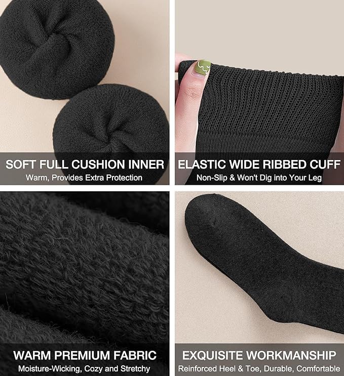VAIDUE Warm Winter Knee High Socks for Women Black, Stretchable Free Size (S M) (1 Pair) Long woolen socks for Girls & women, Thick Socks Support For Cold Weather, Regular use, Running, Hiking, Work 1