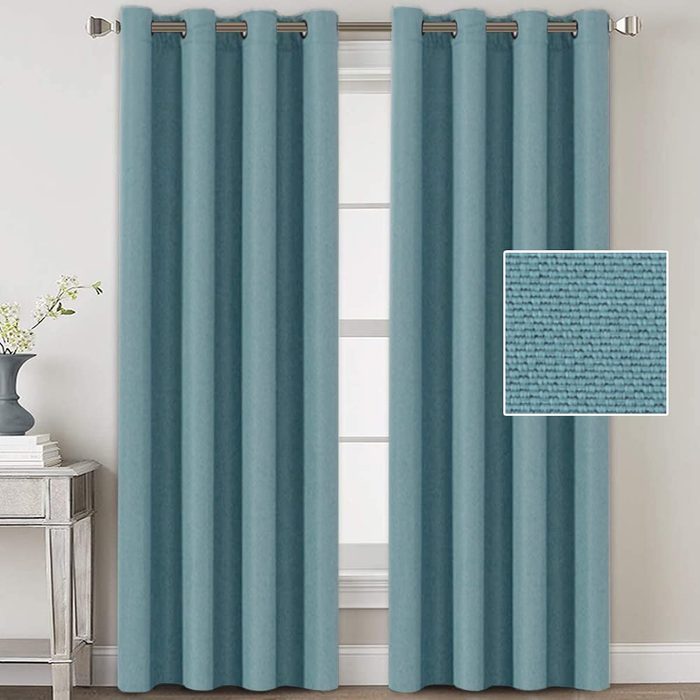 H.VERSAILTEX Linen Blackout Curtains 108 Inches Long for Bedroom/Living Room Thermal Insulated Grommet Curtain Drapes Primitive Textured Linen Burlap Effect Window Draperies 2 Panels - Eggshell Blue