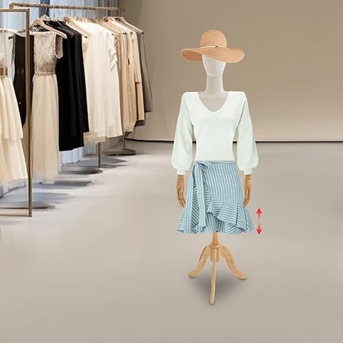 Miniatura 9 de LOHISHILO Vestido de maniquí femenino con forma de torso, cuerpo de maniquí de pantalla ajustable en altura con base triangular, ajuste de altura