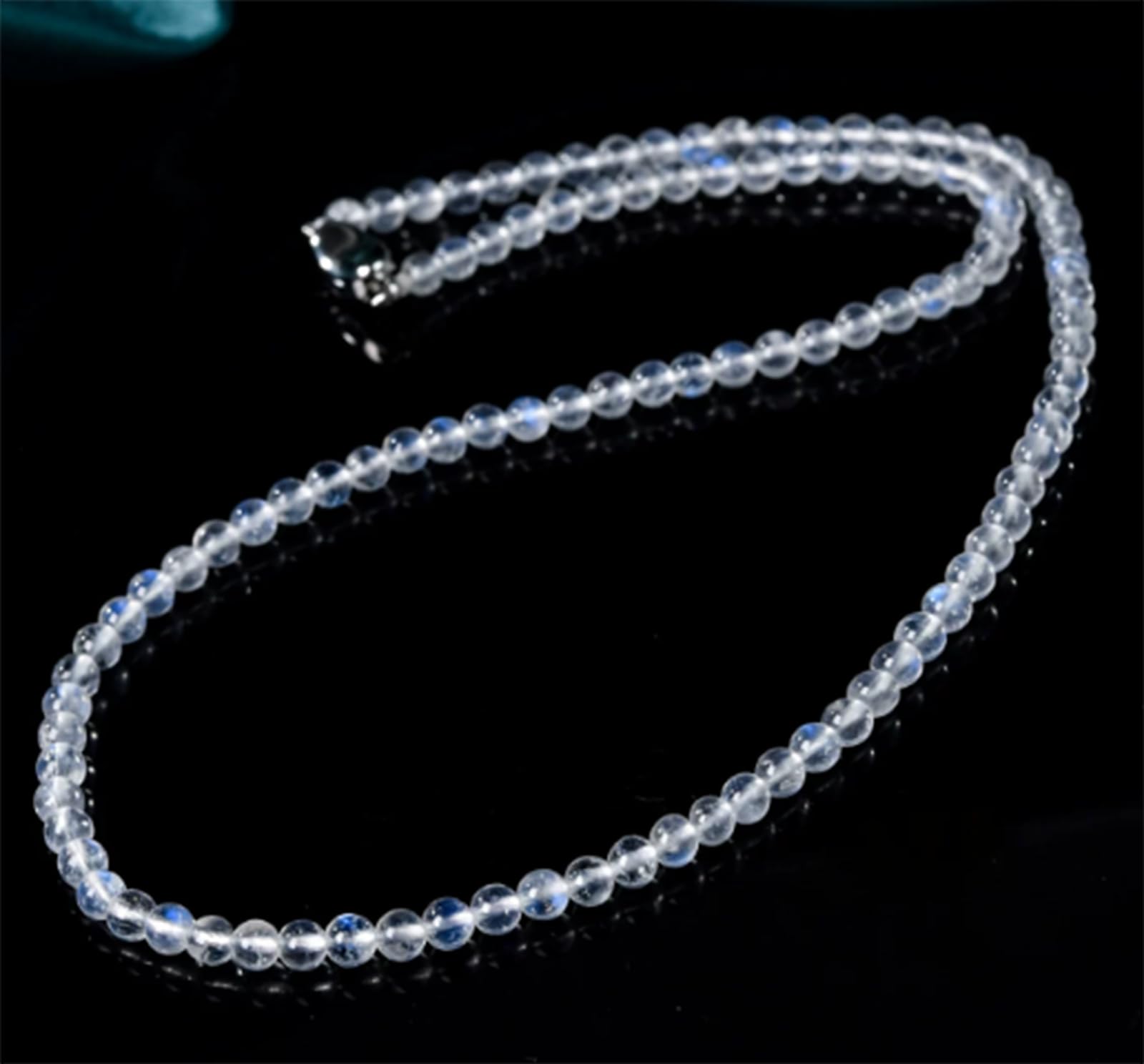 Collar de Cuentas de Piedra Lunar Azul para Mujeres y niñas, Collares de Piedras Preciosas Naturales, Collares Bohemios de Verano para la Playa, joyería de Moda con Cuentas,5mm