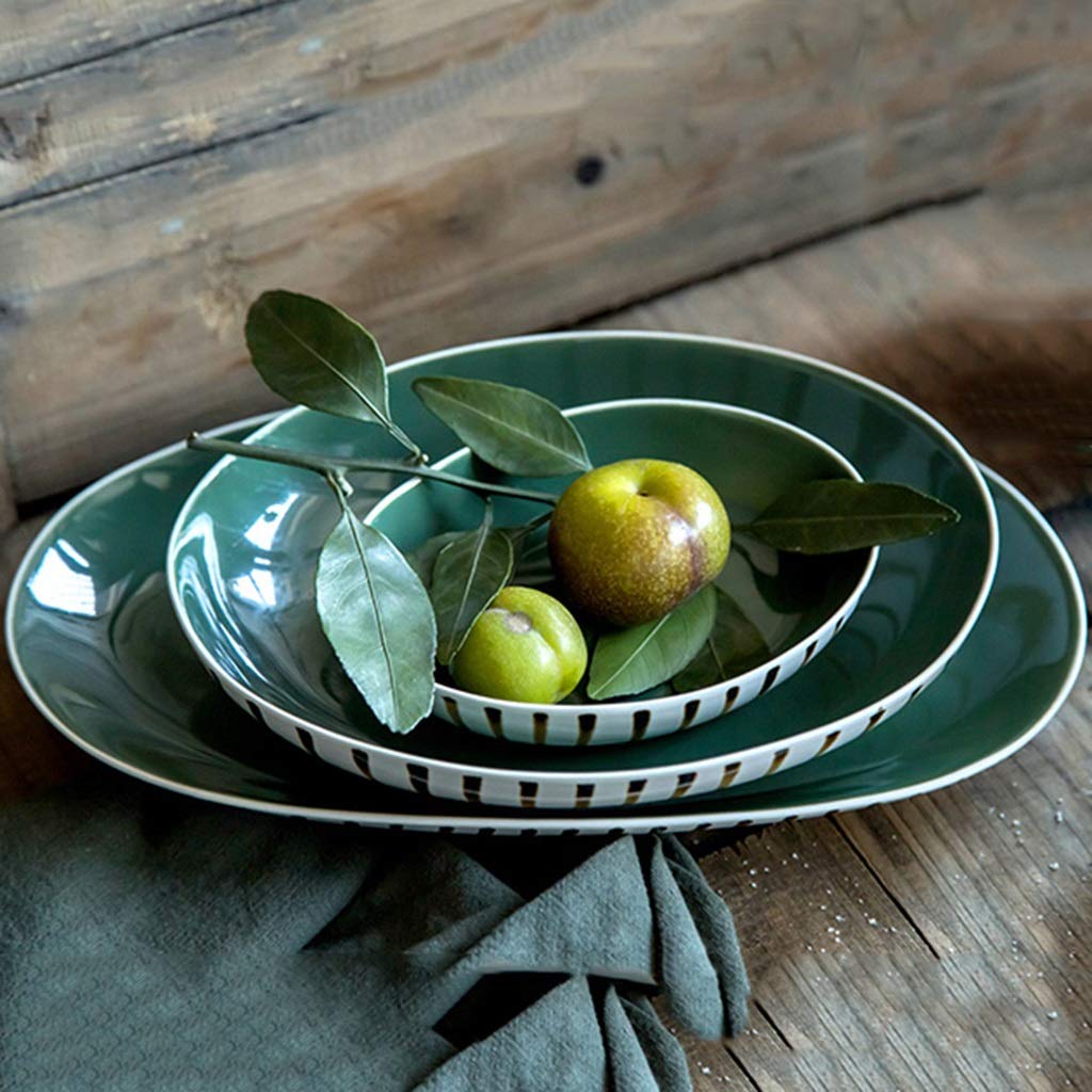 Amazon.co.jp: 緑のプレート日本版創造セラミック楕円形の皿サラダの皿