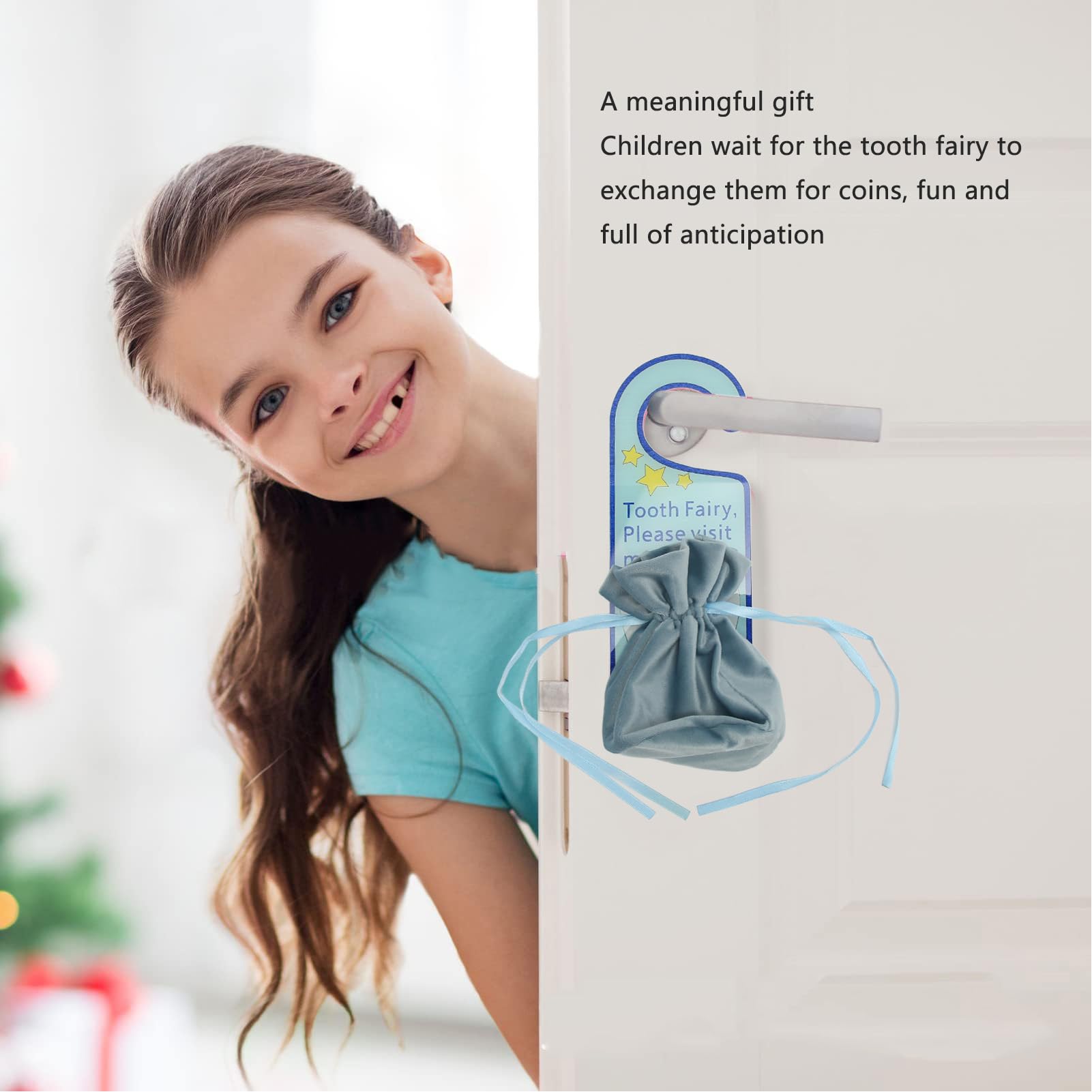 Children's Tooth Storage Box, Childrens Tooth Storage Bag, Tooth Fairy Door Hanger, Sweet Acrylic Tooth Fairy Money Holder for Lost Teeth Kids Boys Girl Blue Pink (Bleu)