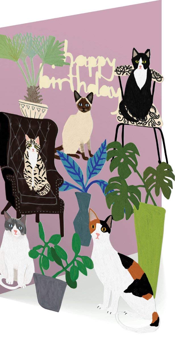 Roger la Borde Happy Birthday Cat Palais Jazzy Design Laser Cut Greetings Card with Cream Envelope