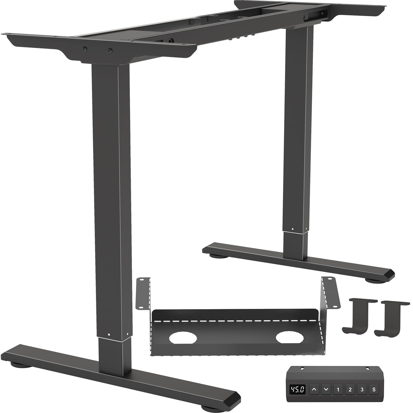 Dual Motor Standing Desk Frame, Electric Adjustable Legs, Workstation Desk Base, Sit Stand Desk Frame, 3 Memory Height Settings, with Cable Management Tray, Headphone Hook