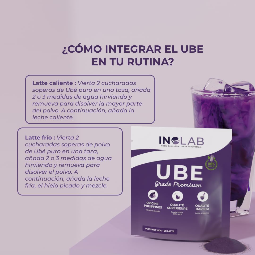Inolab Polvo de Ube 100% Puro Superalimento para Latte, Postres y Smoothies 100 g