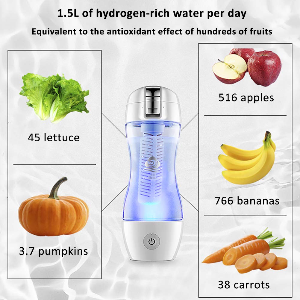 Botella de agua de hidrógeno hidrolizada portátil, taza de agua rica en hidrógeno, ionizador de tecnología Pem, generador de agua ionizada recargable USB portátil, botella de vidrio antioxi