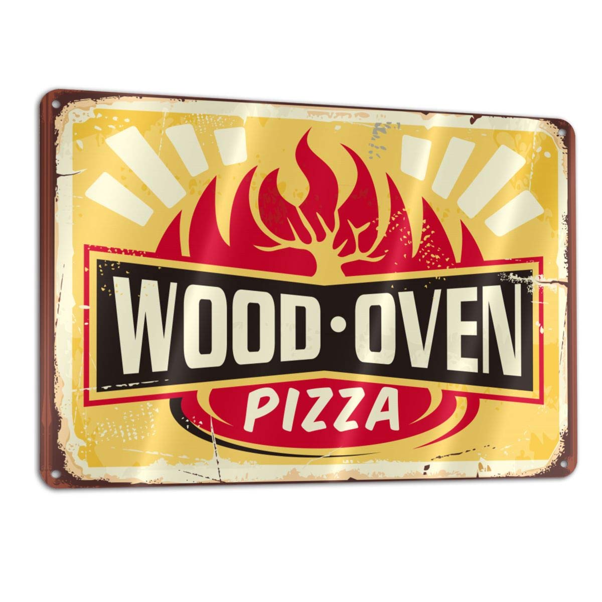 Bargburm Wood Oven Fired Pizza Retro Sign Tin Art Wall Decor Vintage Aluminum Metal Sign Iron Painting Vintage Decorative Signs Coffe Wall Decoration