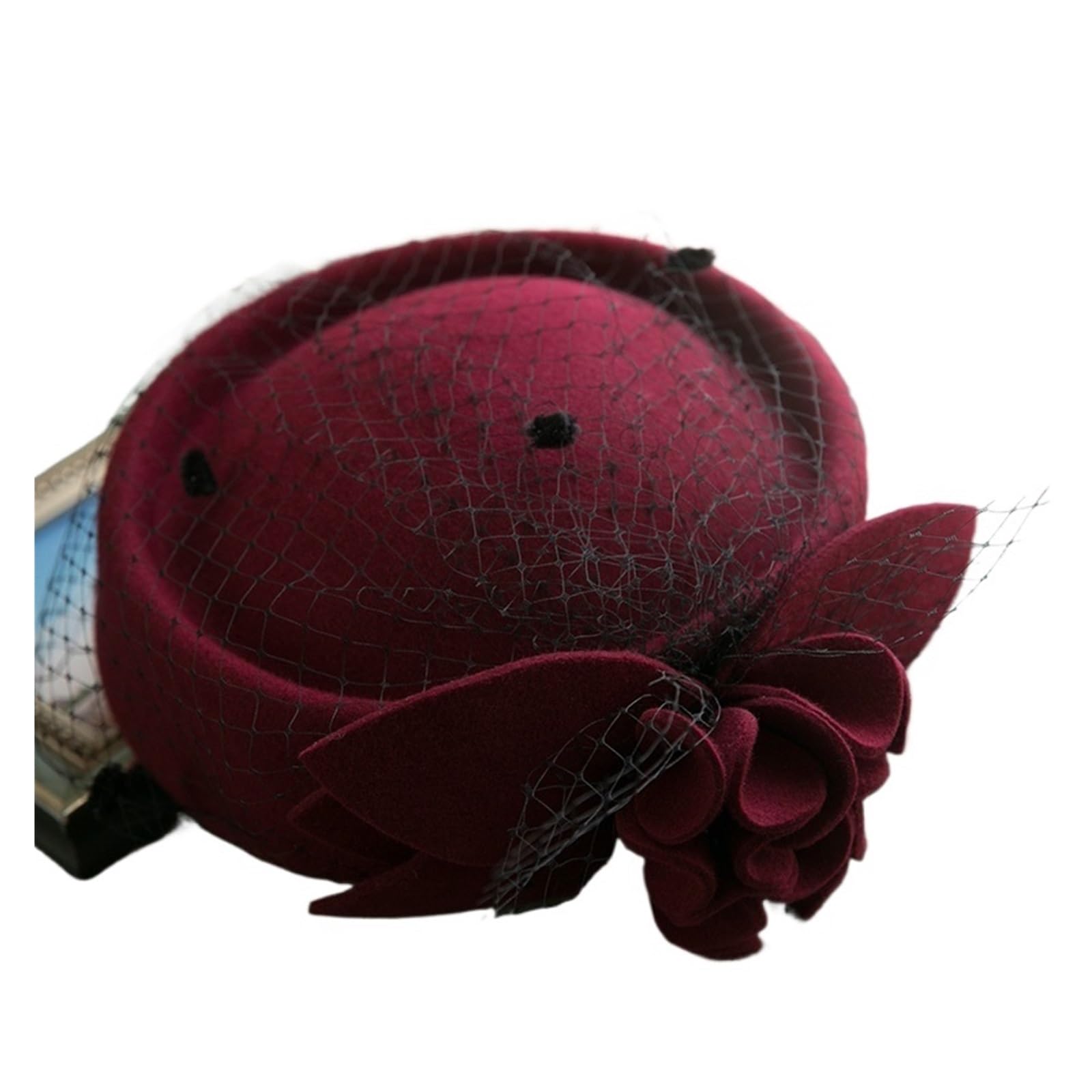 Cappelli Fascinator Donna Cappello da Cerimonia in Lana, Invernale, in Feltro, a Forma di tamburello, for Donna, da Cerimonia, da Chiesa, con Velo e Fiocco, Stile Fedora