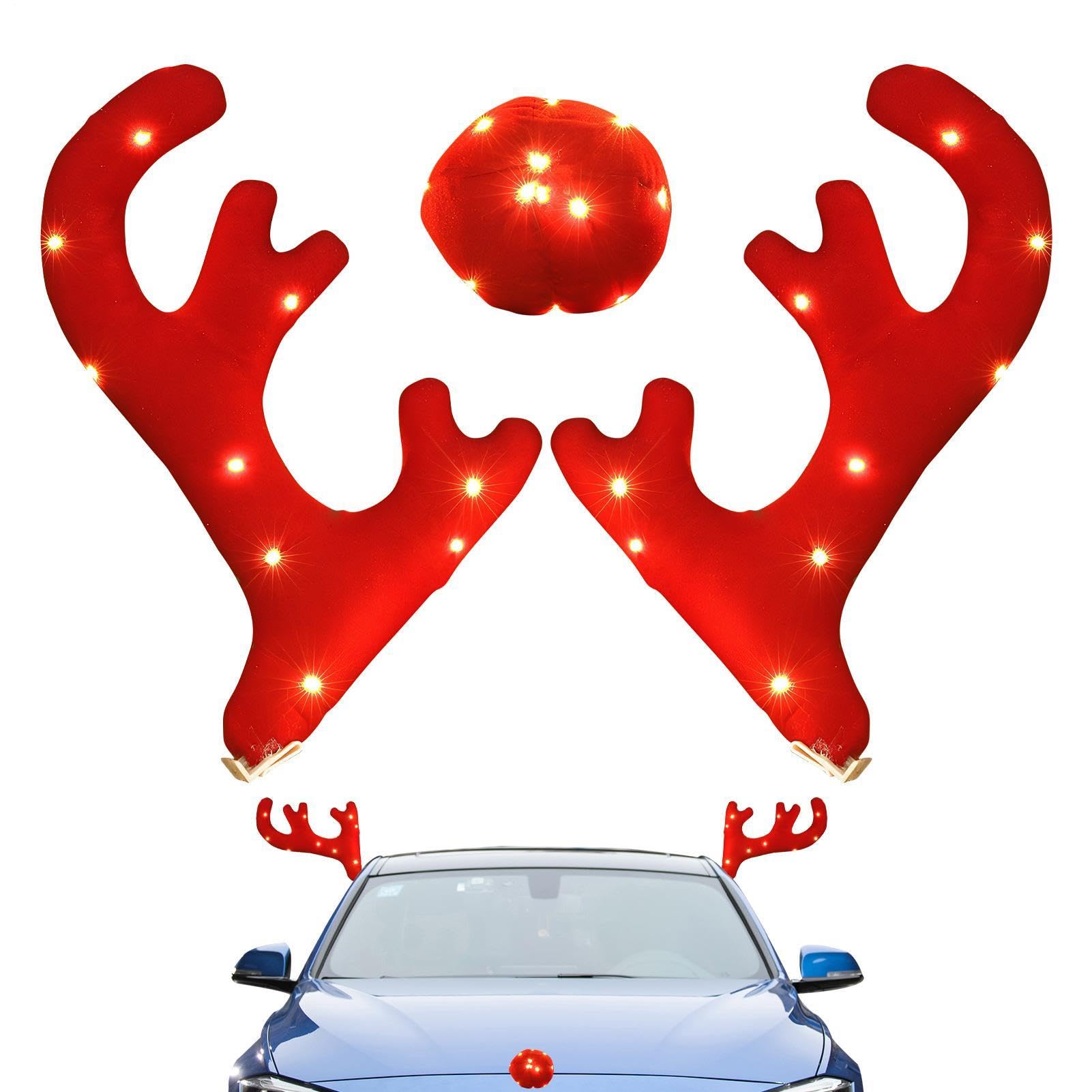 Bois de Renne pour Noël et Auto Décorations Lumineuses de Noël pour Voiture