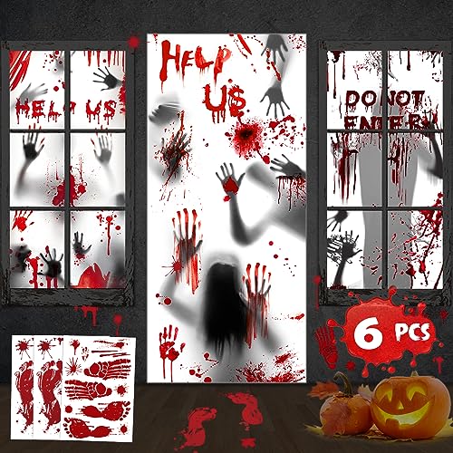 Halloween Giant Bloody Handprint Decorations, 3 PCS Halloween Door Cover Window Poster with 3 Window Clings, Halloween Props Poster Scary Zombie Creepy for Haunted House Decor Halloween Party Favor Halloween Giant Bloody Handprint Decorations, 3 PCS Halloween Door Cover Window Poster with 3 Window Clings, Halloween Props Poster Scary Zombie Creepy for Haunted House Decor Halloween Party Favor