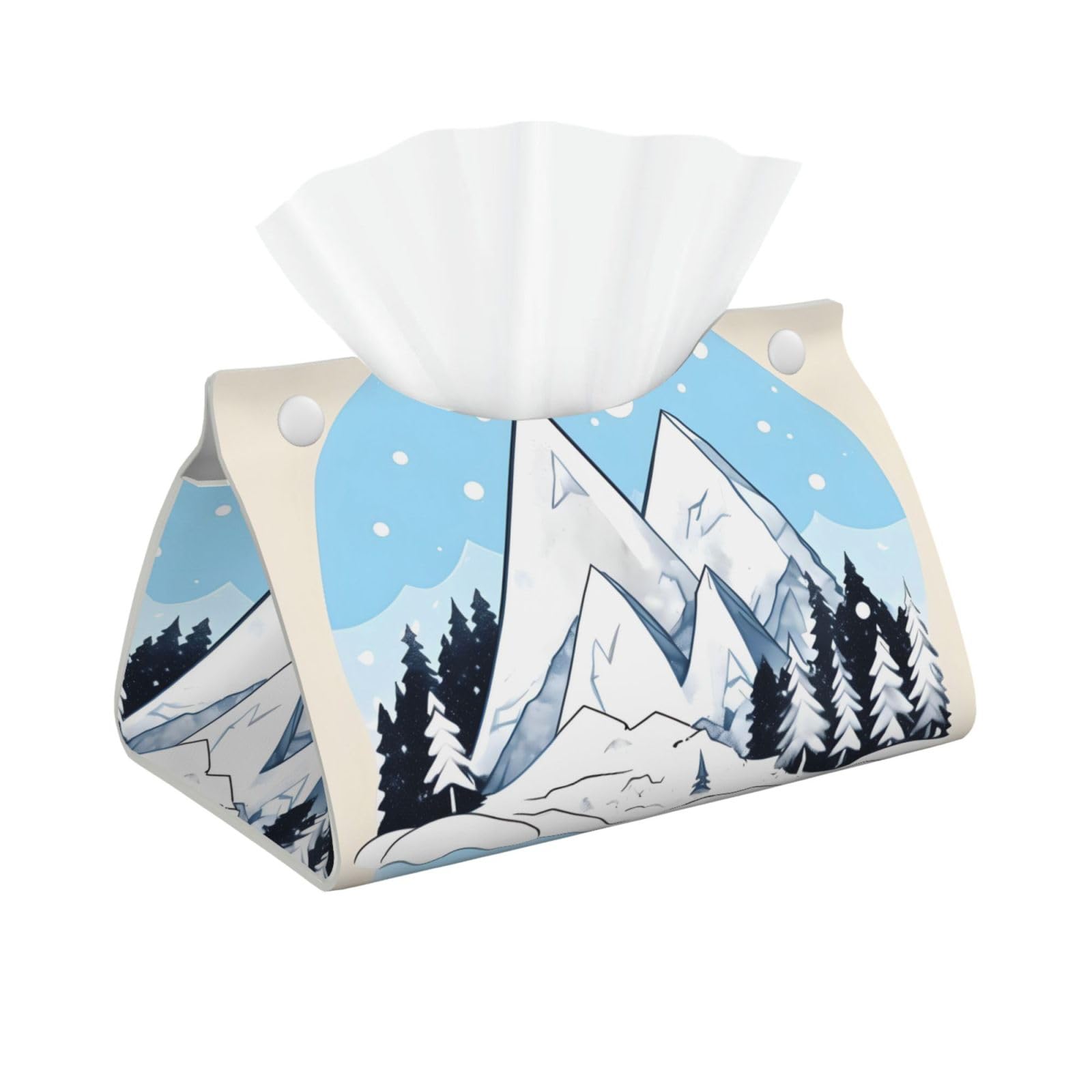 Snow-capped mountains Long Leather Tissue Box Cover-Waterproof PU Leather Tissue Holder for Bathroom, Decorative Rectangular Tissue Case