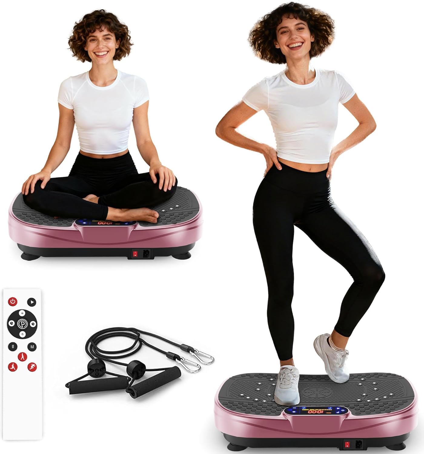 Plate-forme vibrante pour la maison - 120 vitesses et 5 modes intelligents - Avec 2 bandes de résistance et télécommande - Pour brûler les graisses - Musculation musculaire - Appareil compact de gym à