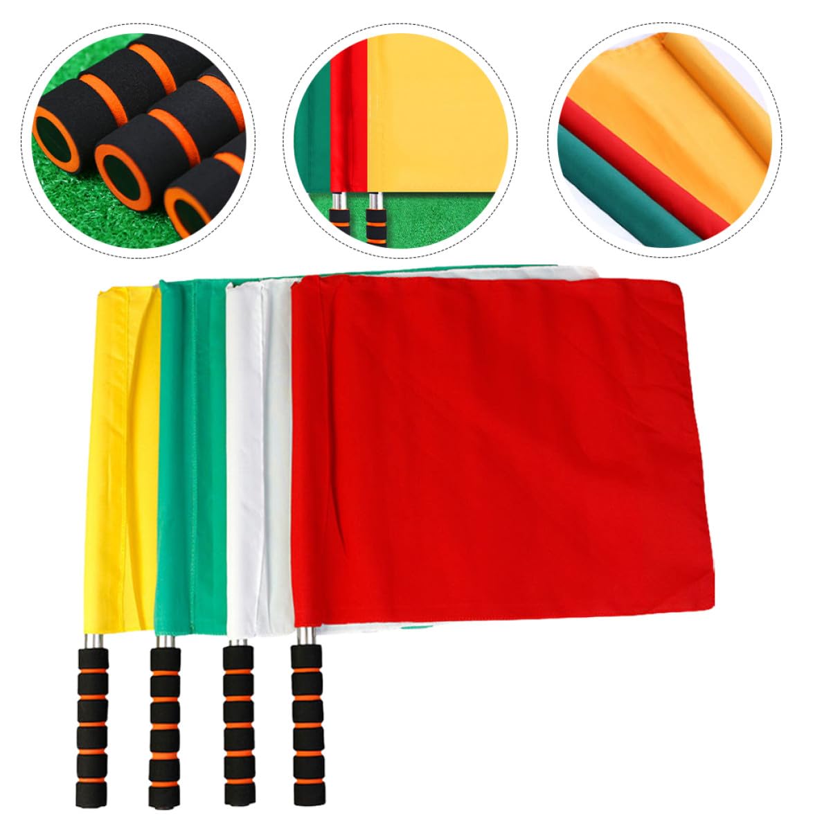 Amosfun Drapeaux D’arbitre de Football 4 Pcs en Tissu Imperméable Tiges en Acier Inoxydable Antirouille et Poignées en Mousse Confortables – Drapeaux de Signalisation Portatifs pour