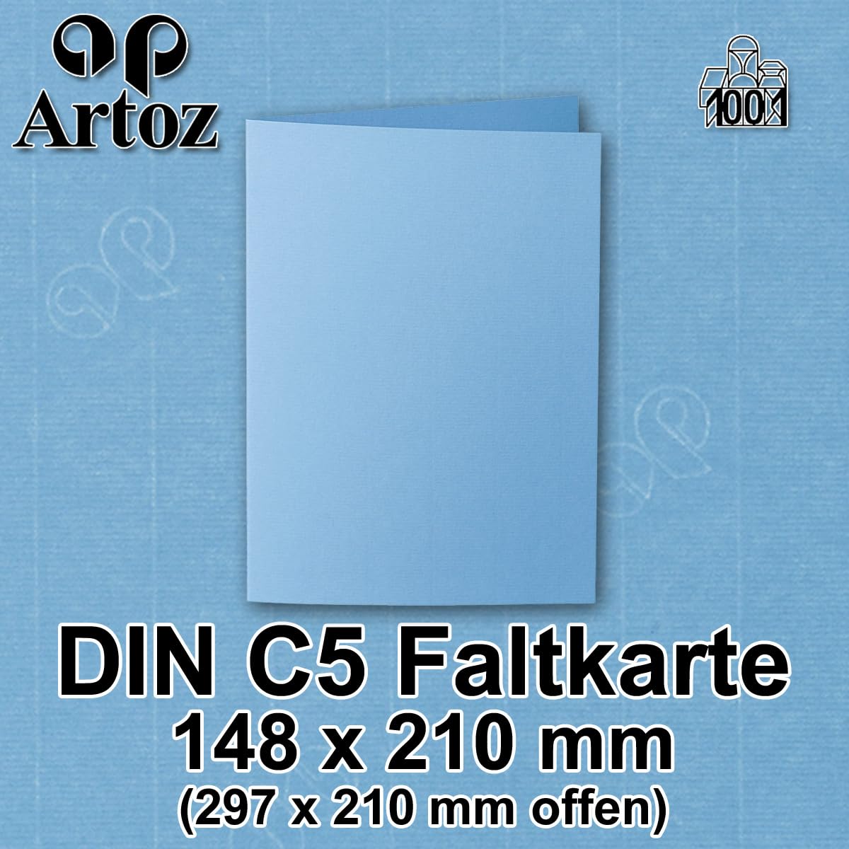 ARTOZ 100 x kartki składane DIN A5 – Mariański błękit (niebieski), prążkowane, 148 x 210 mm, kartki składane, podwójne, puste kartki o gramaturze 220 g/m², szlachetne prążkowanie Egoutteur