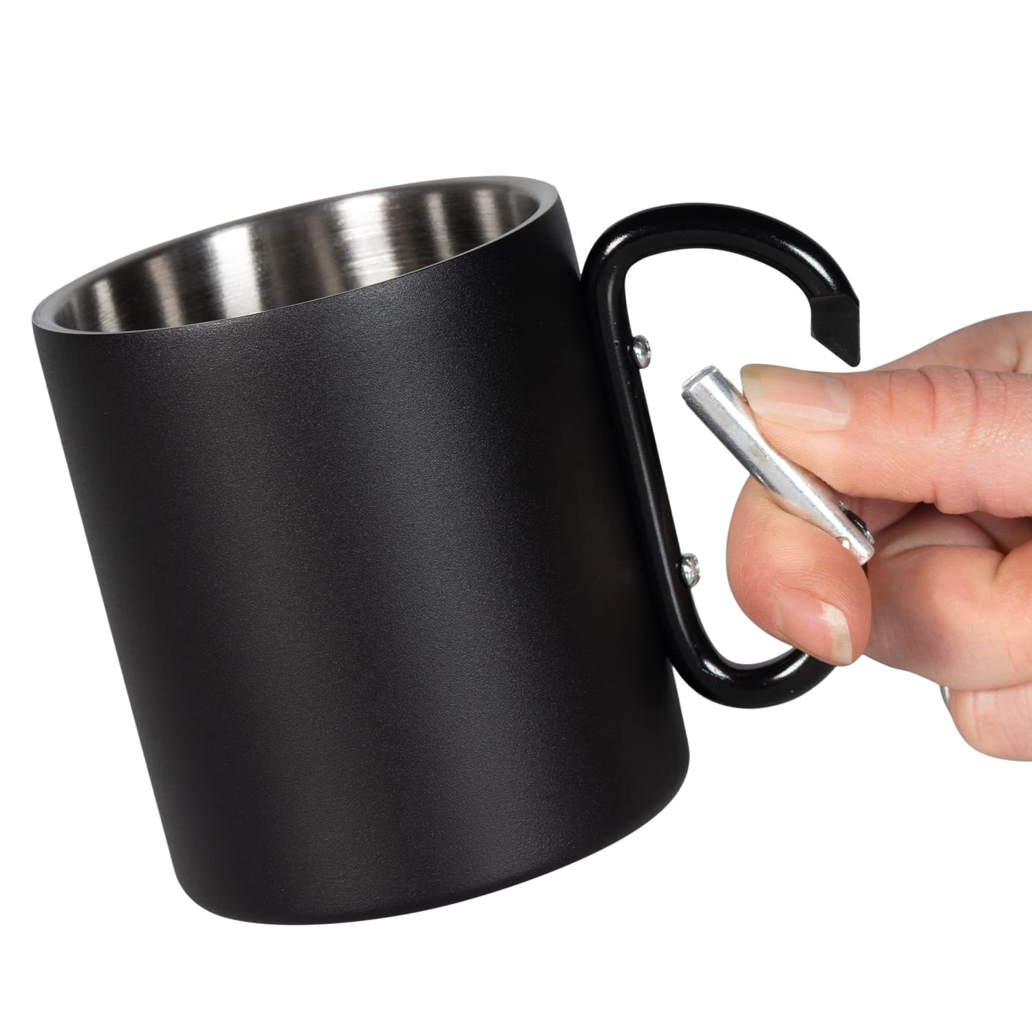 Black Snake® Kochgeschirr mit flachem Edelstahl Camping Teller und Besteck Plus Karabiner Haken Tasse
