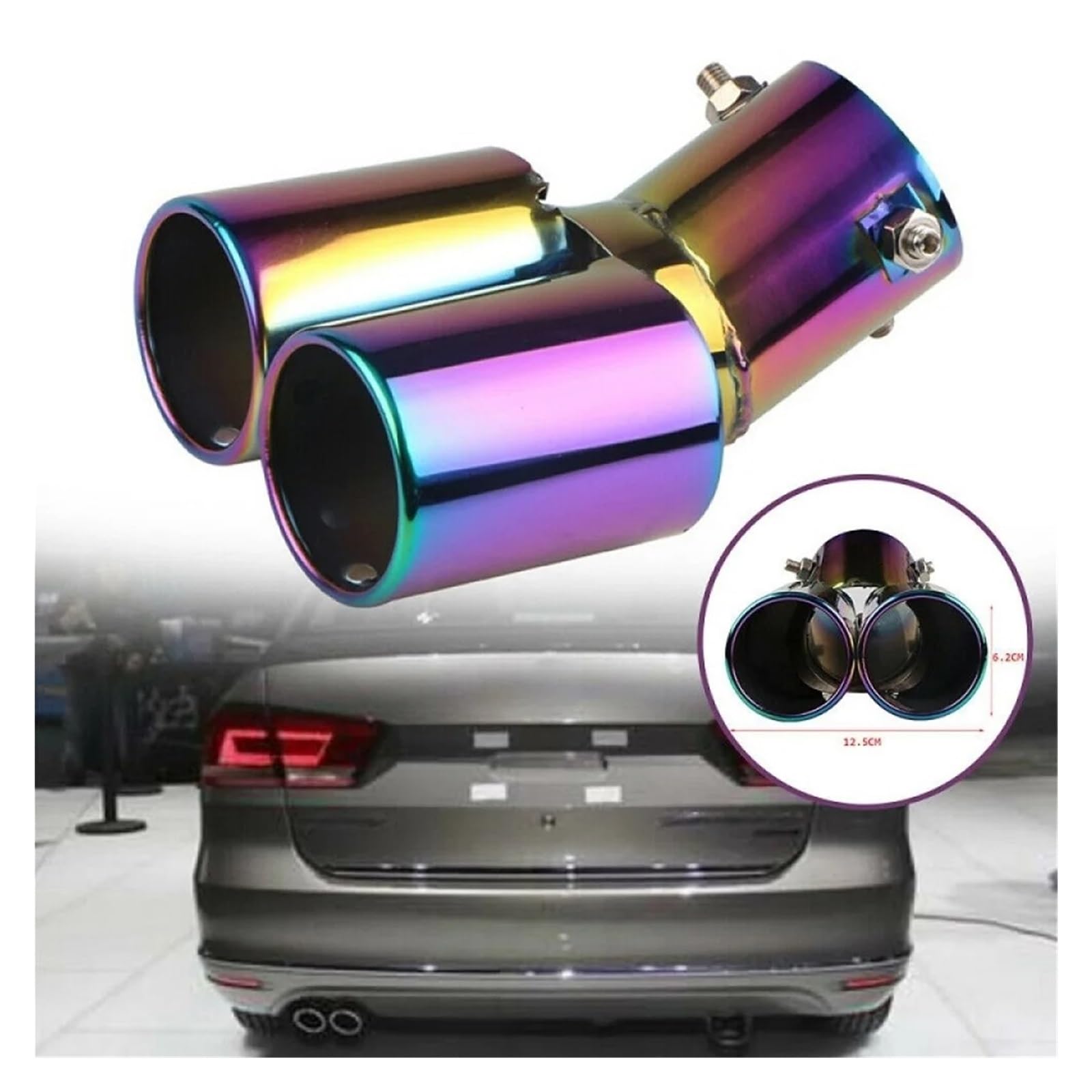 Auto Tubo Scarico Tubo Di Scarico Doppio Cromato Universale Auto Rimorchio Camion Coda Rotondo Acciaio Inox Accessori Camper Roulotte Terminale Scarico(D)