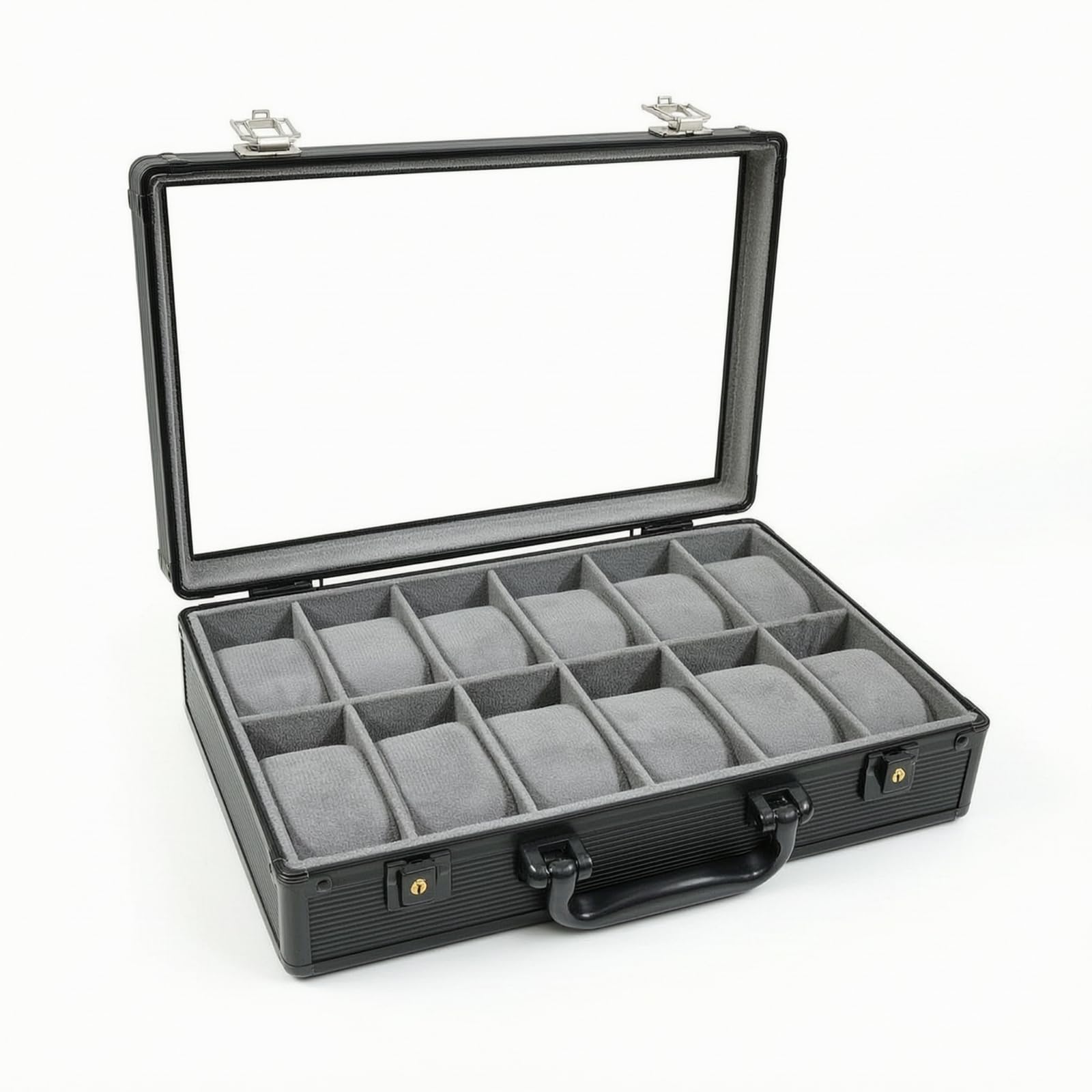 Caja Relojes con Tapa Transparente Rígido Estuche Protector para Viajes, Tiendas, Negro