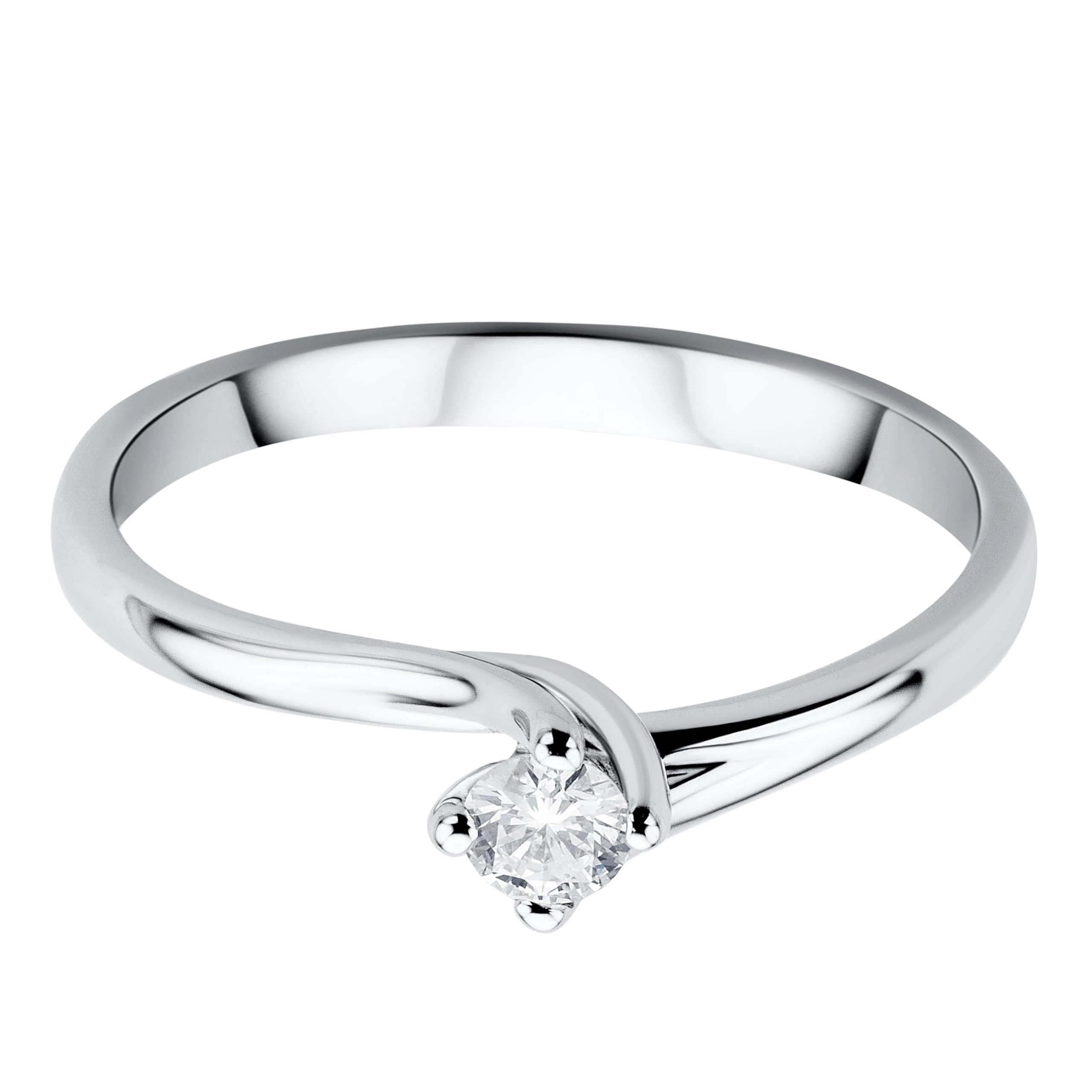 OROVI Anillo de compromiso de oro blanco para mujer, de oro de 18 quilates (750) y diamantes de 0,12 quilates, hecho a mano en Italia