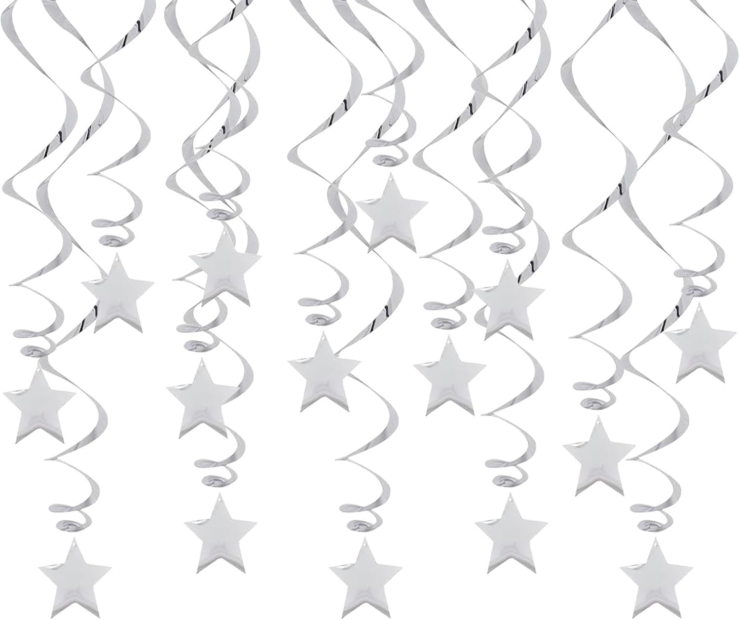 HARY Silver Star Garland Hanging Stars Decorations, Reflective Swirl Ceiling Decorations for Birthday Party Decorations, Graduation Decorations, Anniversary, Disco Party Supplies