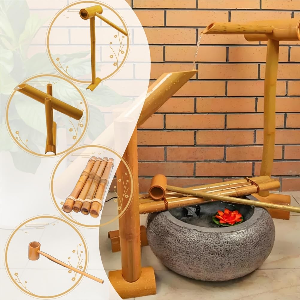 Kit Pompa Solare Fai da Te da 26,7 Pollici, Kit Fontana in bambù, con Pompa, Pannello Solare E Filtro per L'acqua, Fontana Decorativa da Giardino, per Laghetto, Piscina, Giardino