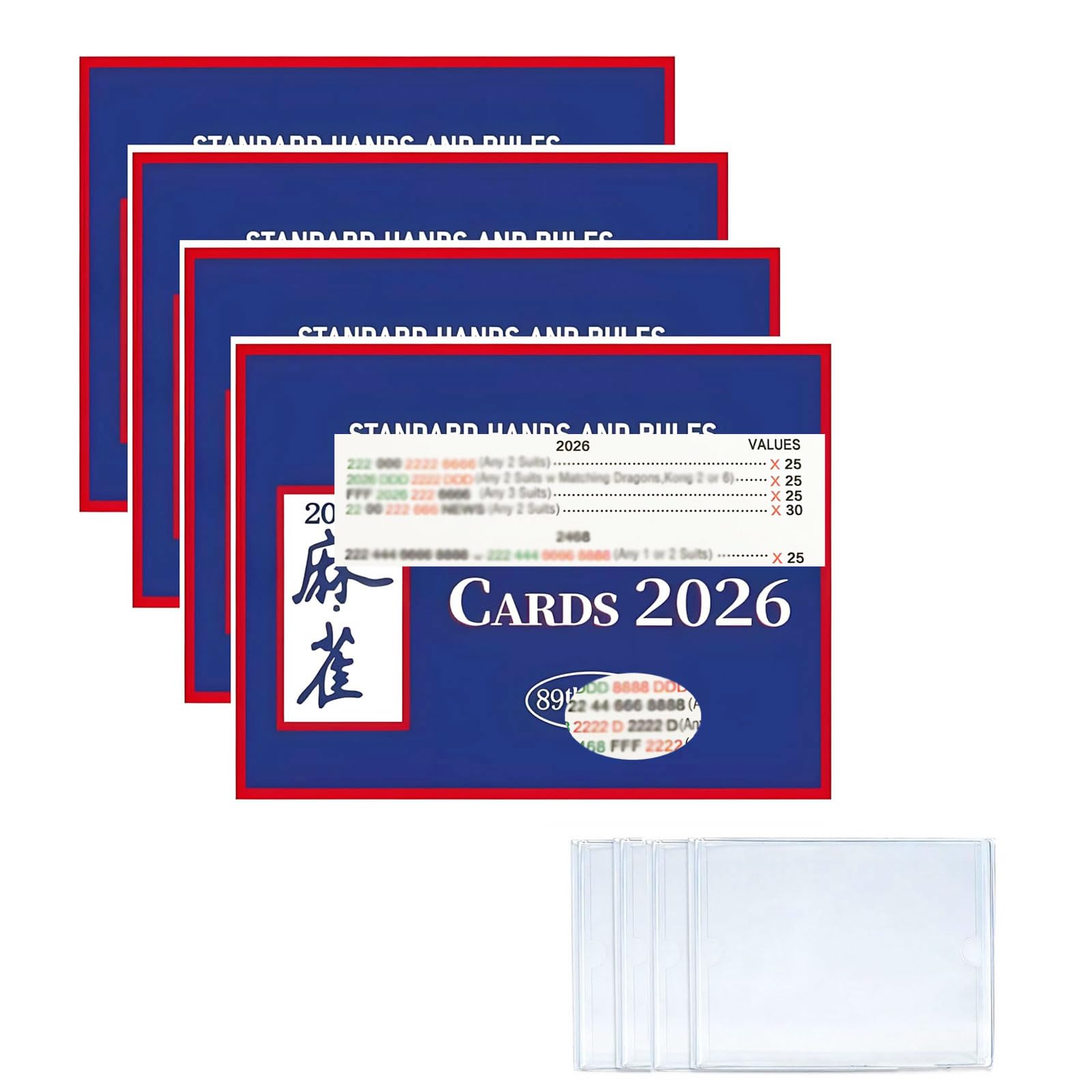 Toplepor Mahjong Cards 2026, 4 Packs Official Revision Game Cards with Covers Mahjong Cards 2026 - Latest Version Mahjong Score Cards, Clear Large Print, Easy-to-Read & Understanding for Mahjong Fans