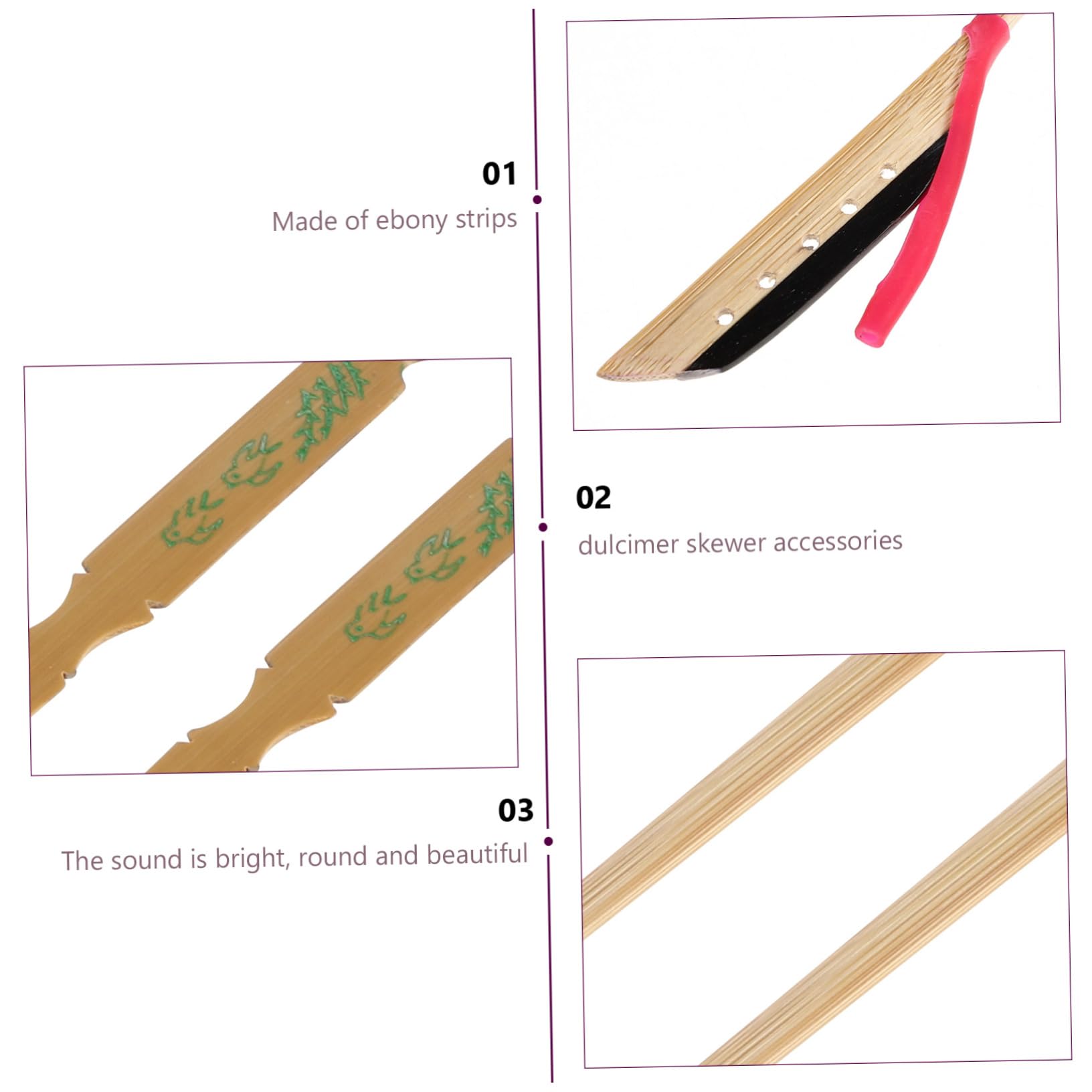 VICASKY 2pcs Yangqin Bamboo Yangqin Hammer Dulcimer Mallet Yangqin Jean Ebony Head for Yangqin Dulcimer Accessories Stretch Jeans Durable Dulcimer Bamboo Yueqin Ebony Bar - Image 6