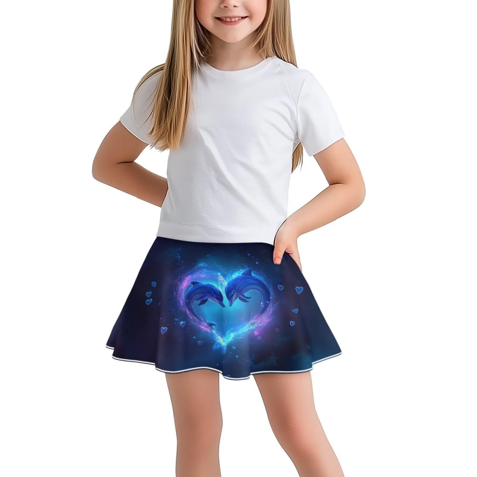ORGYPET Cute Dolphin Skirts for Girls Size 5-6 High Waist Stretch Tennis Skorts Lightweight Cozy Flowy Summer Skirt Breathable Athletic Skorts