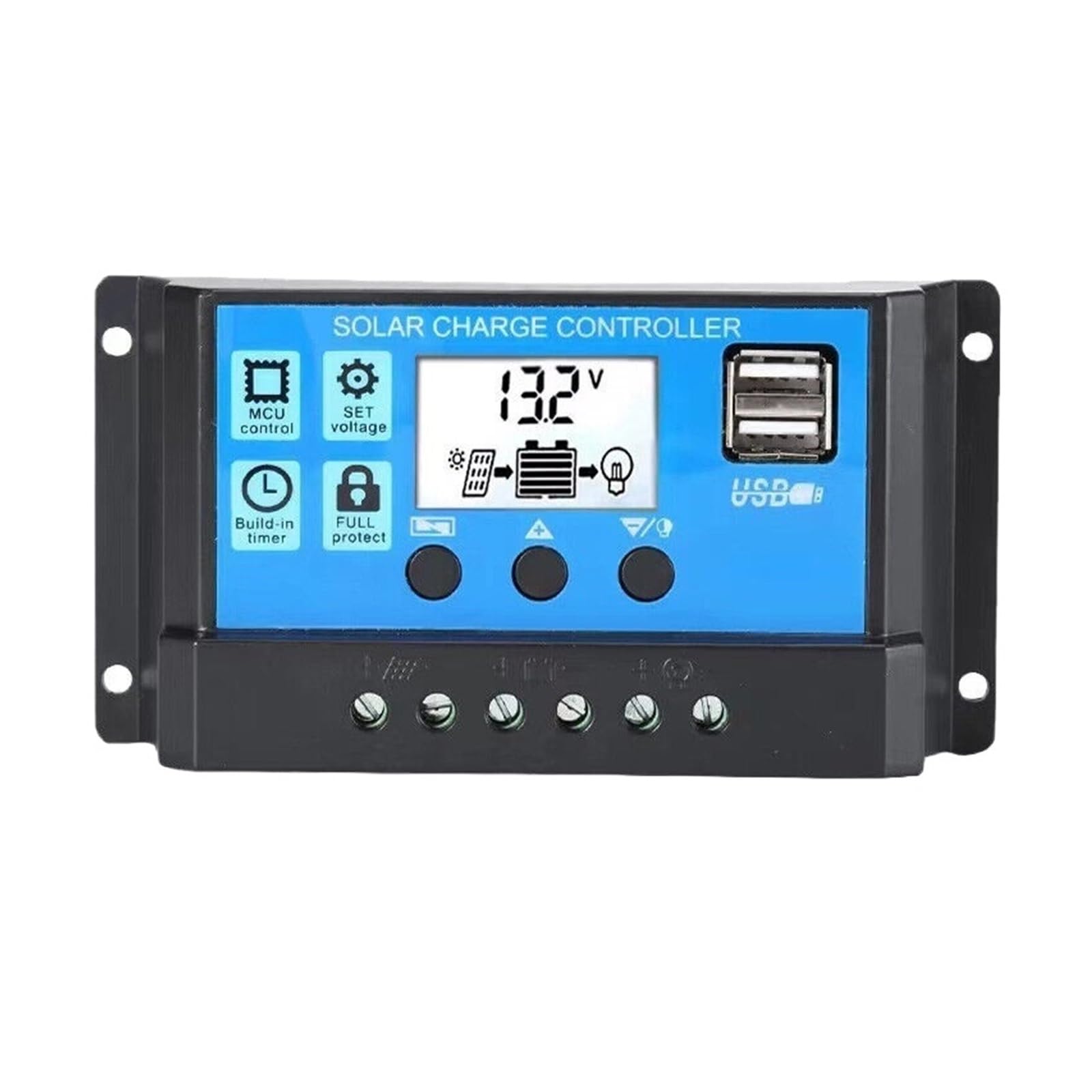 Solar Charge Controller, 12V 24V Auto Solar Charge And Discharge Controller 30A 10A LCD Regulator With Dual USB 5V(30A)