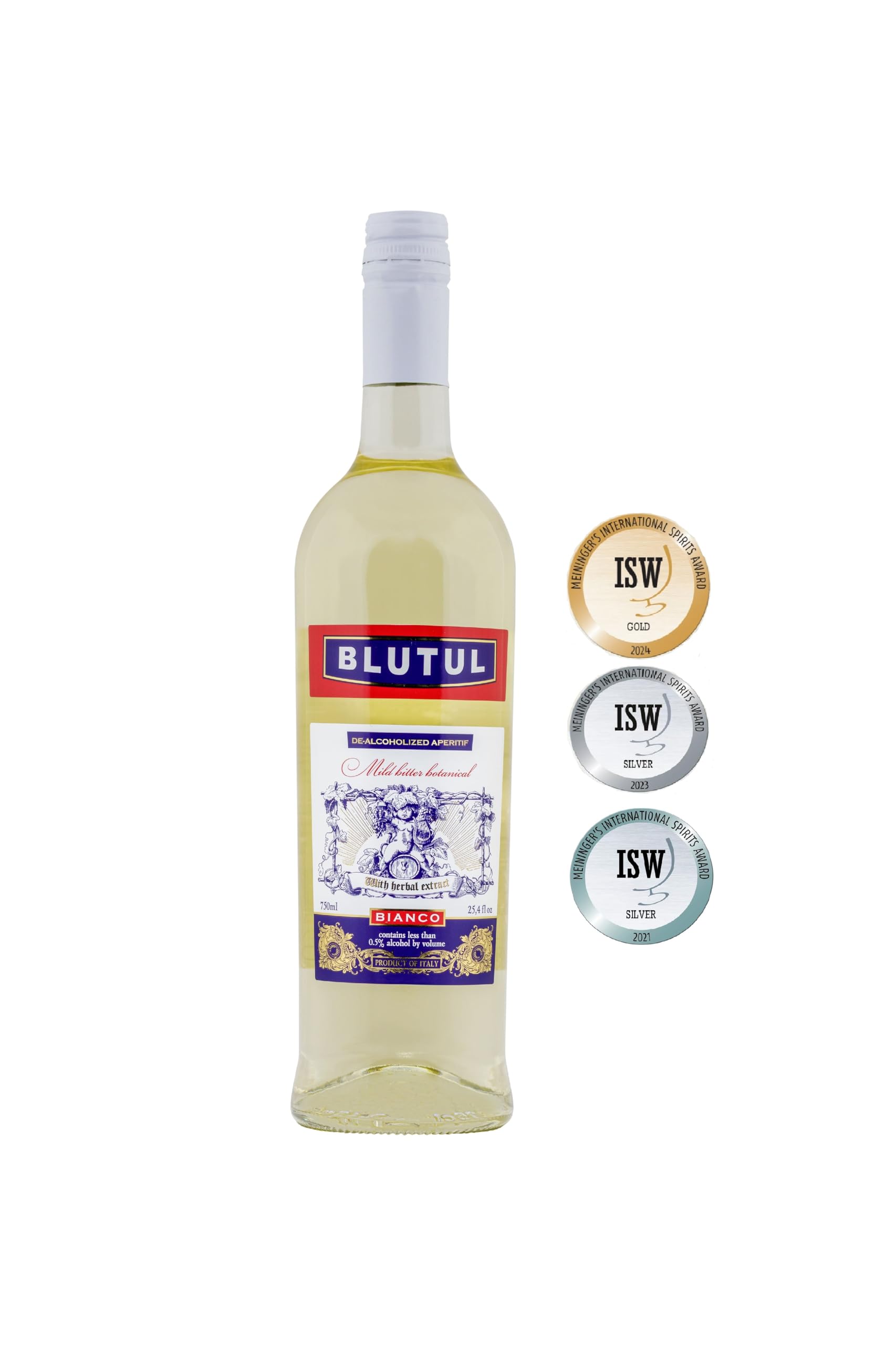 BLUTUL BIANCO ALKOHOLFREIER ITALIENISCHER WERMUT/Preisgekrönter Kräuter Aperitif 6er Pack (6 x 0,75L)/Abgefüllt in Italien/Perfekt als Mixer für Cocktails