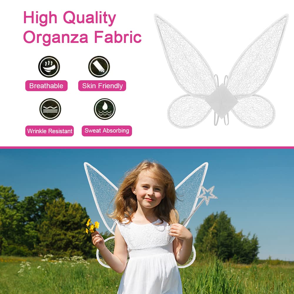 Butterfly Fairy Wings For Adult & Kids, Azonee Butterfly Wings For Women Girls, Sparkle Angel Wings Dress Up Party Favor, Fairy Princess Wings, Fairy Costume Fancy Dress (White