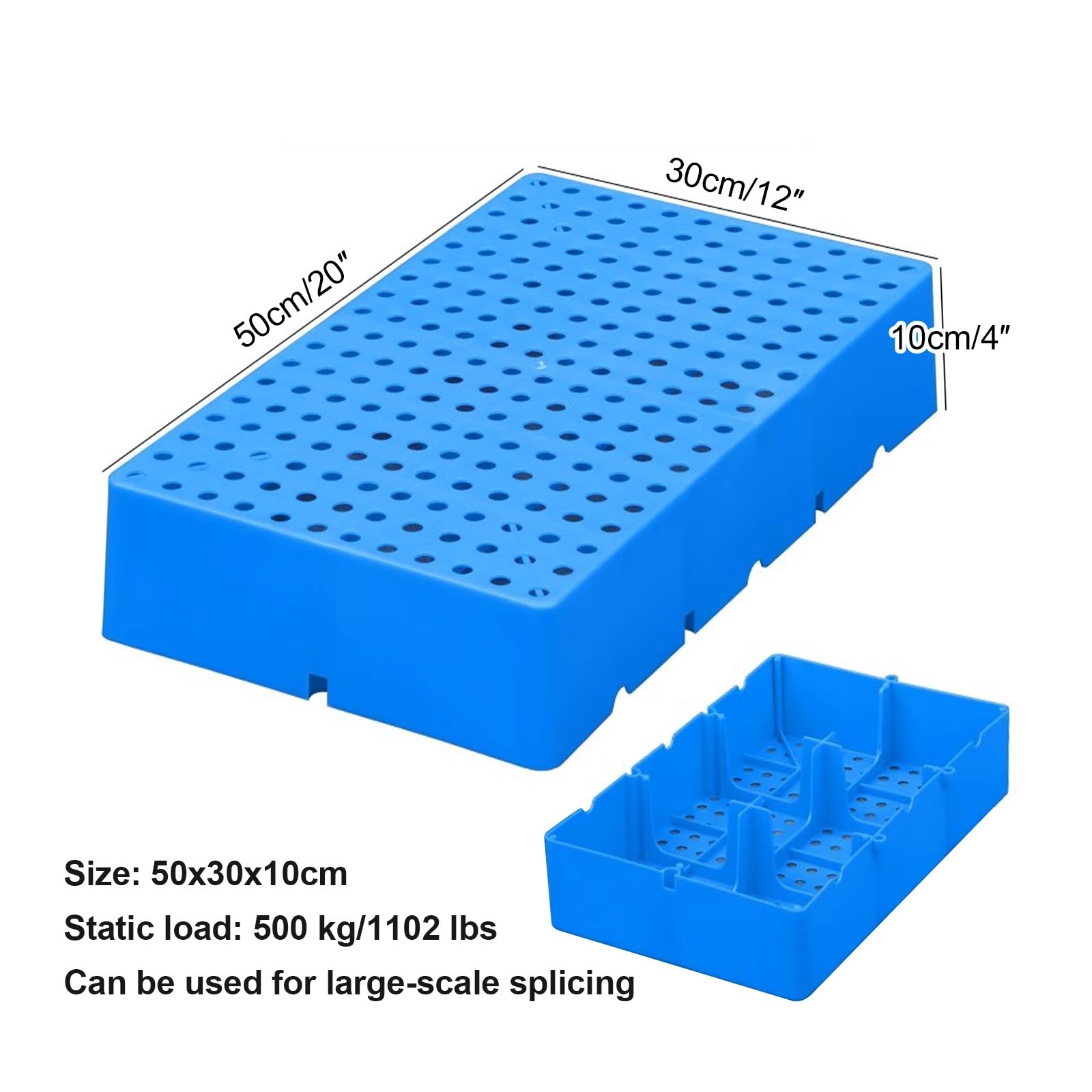Pallet in plastica, Pallet da pavimento leggeri e impermeabili, Supporto di stoccaggio ad incastro con griglie traspiranti, per interni/esterni, Garage e scantinati(Blue,50x30cm/20x12in)