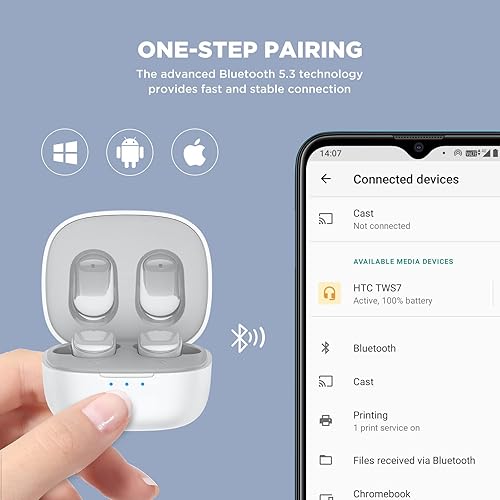 Miniatura 5 de Nuevos auriculares inalámbricos HTC True 7 Bluetooth 5.3, auriculares intraurales con cancelación de ruido para juegos, ejercicio, 40 ms de latencia