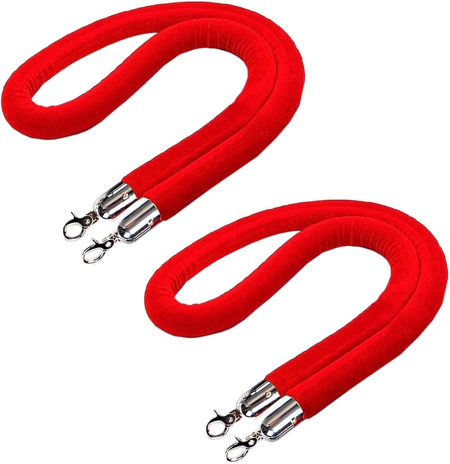 Paquete de 2 cuerdas colgantes de 60 cm, color rojo con gancho plateado, divisor de colas VIP, control de multitudes para hoteles, conciertos, teatros