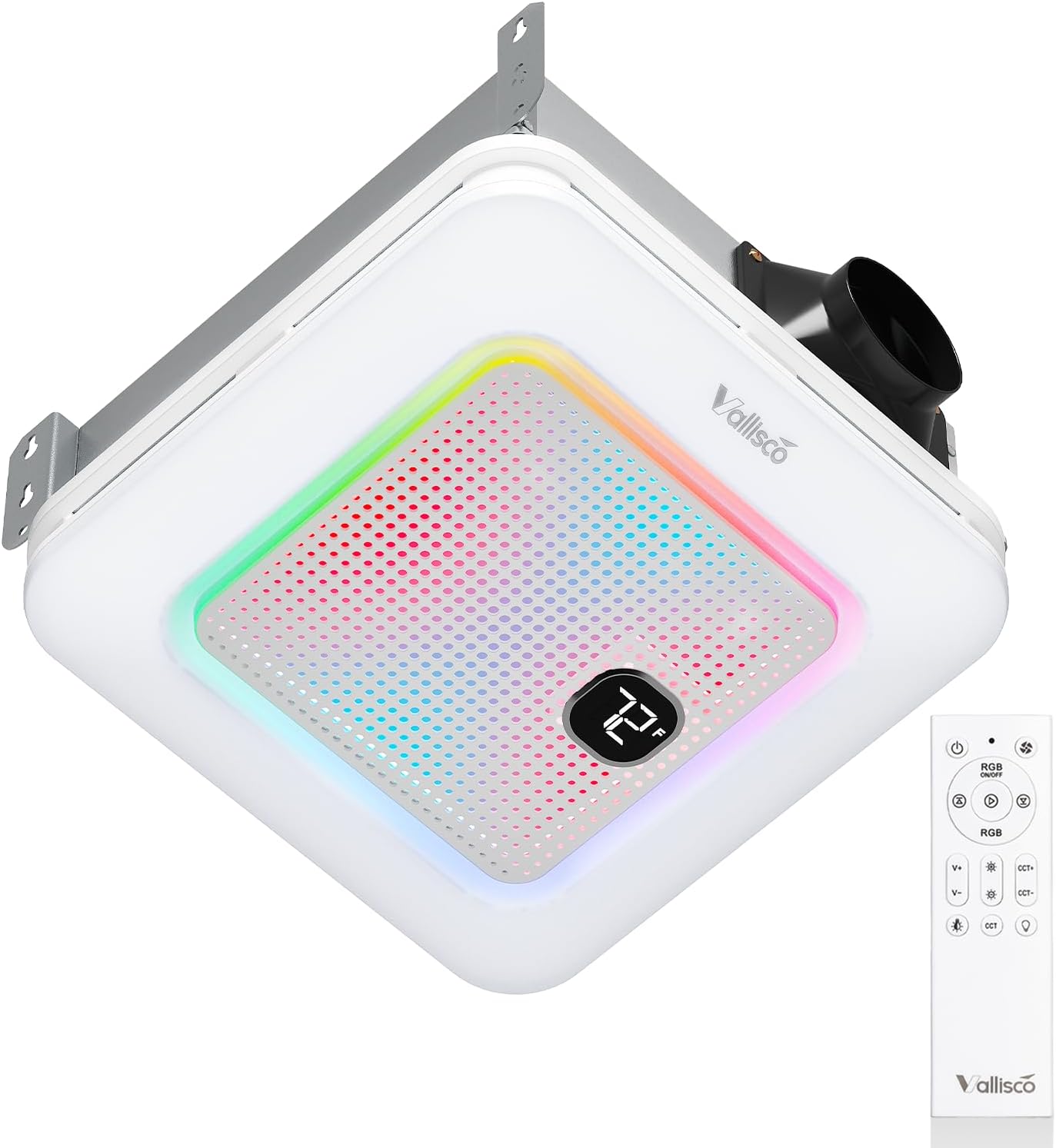 Photo 1 of  Bathroom Exhaust Fan with Bluetooth Speaker, RGB Light & Remote, 230 CFM Quiet Ceiling Fan, 3 Dynamic RGB Lighting, 3000K–6000K Dimmable, Nightlight, Dual Installation 