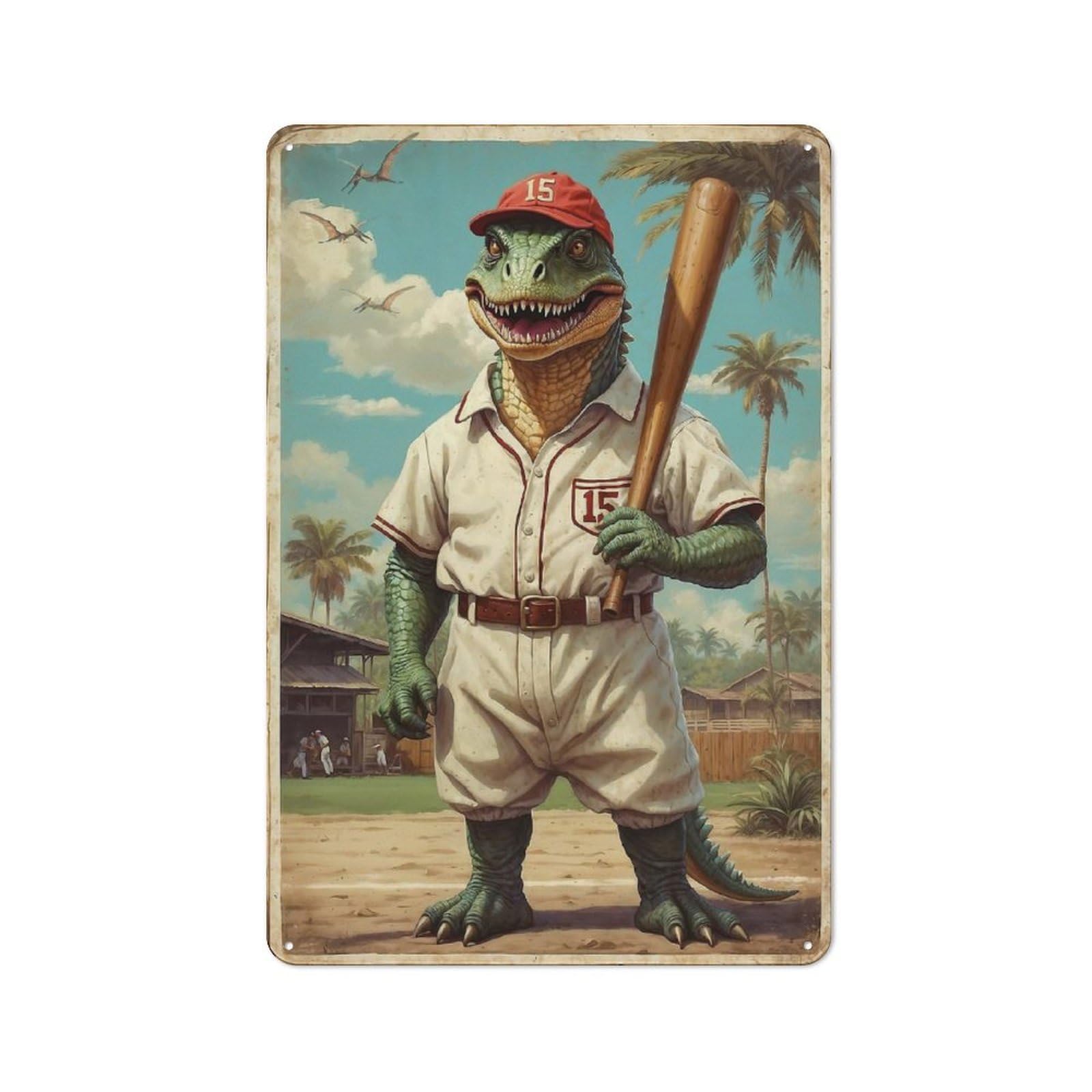 Junmoney Dino Ballpark Legend 15 Vintage Metal Plaque 30X20cm For Dining Room Or Kitchen, For Dining Room Decor Fans